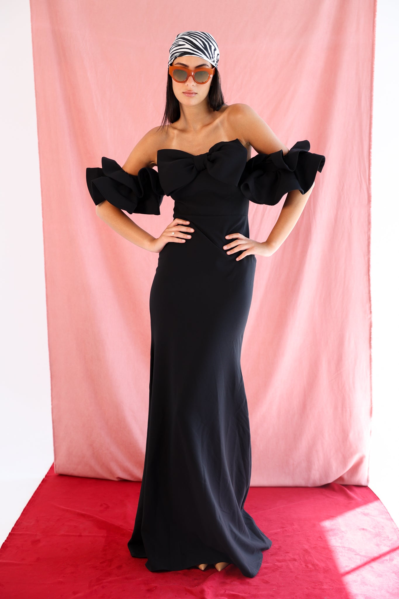 Off Shoulder bow dress in Black