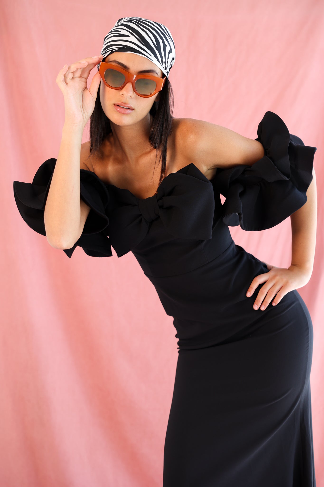 Off Shoulder bow dress in Black