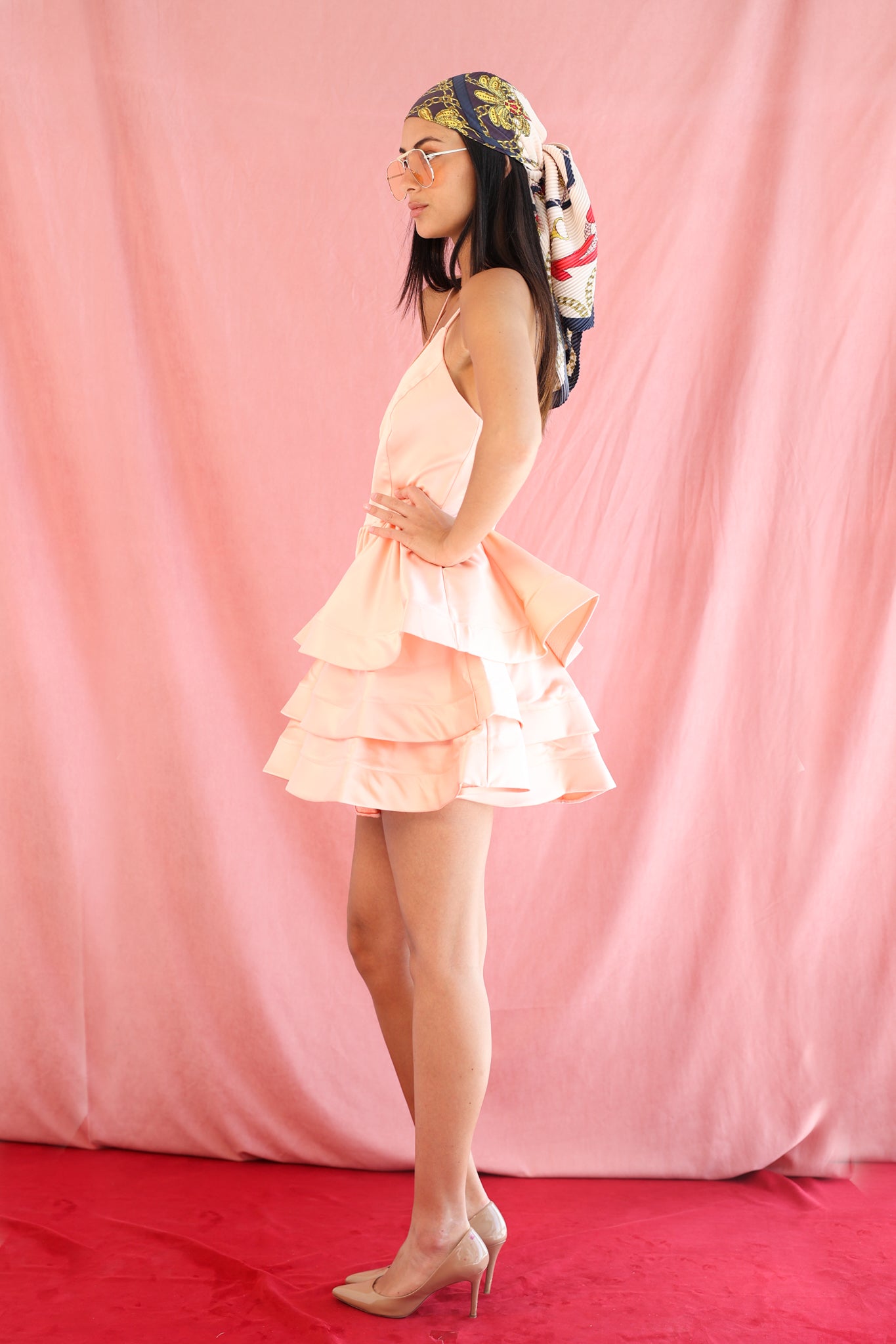 Short puffy dress in Salmon