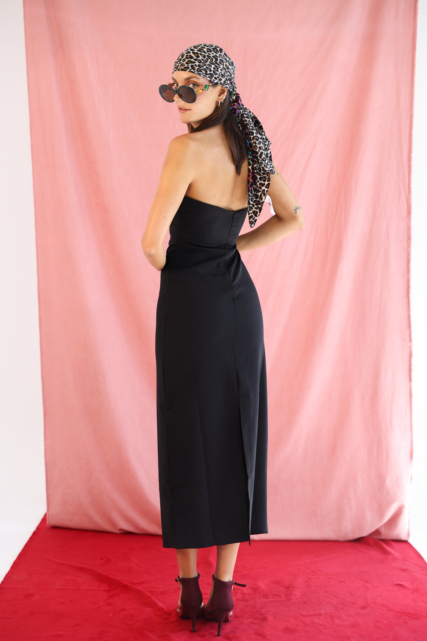 Halter neck dress with flower  in Black