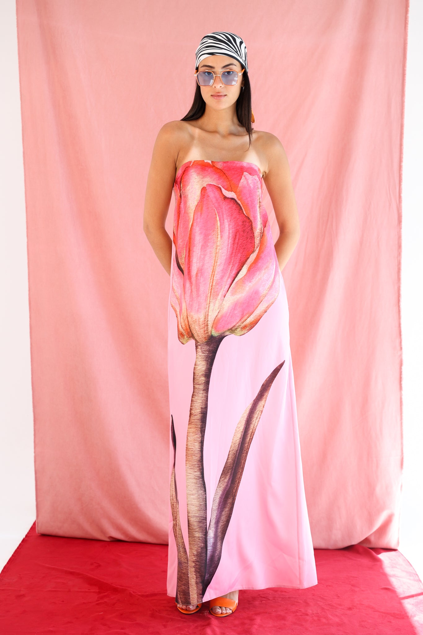 Strapless Satin Dress in Pink