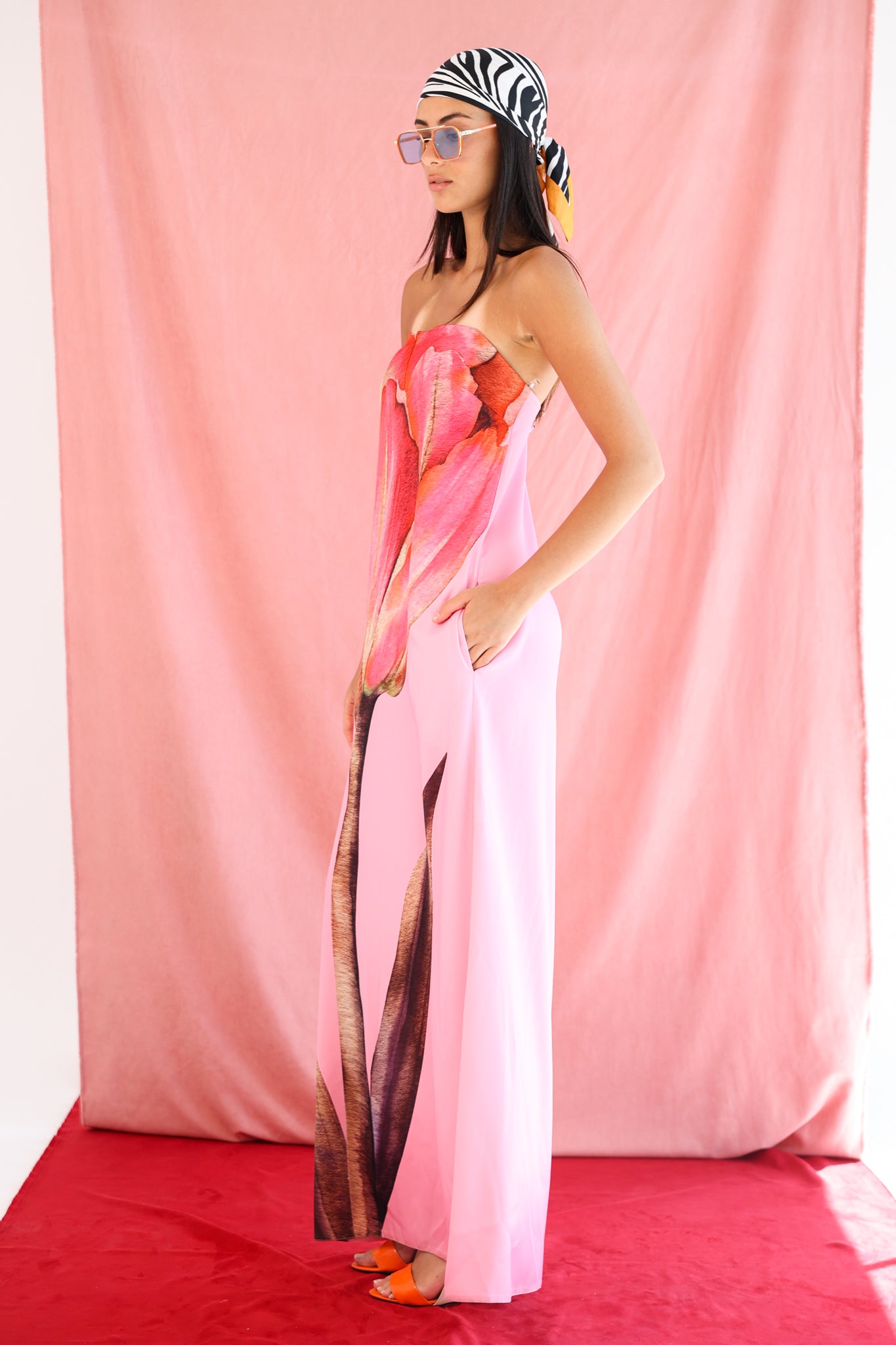Strapless Satin Dress in Pink