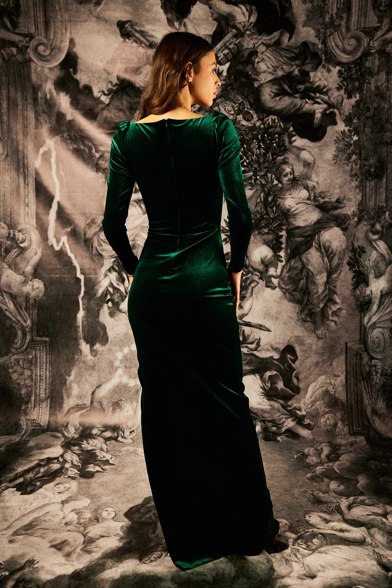 VELVET FLOWER DRESS IN GREEN