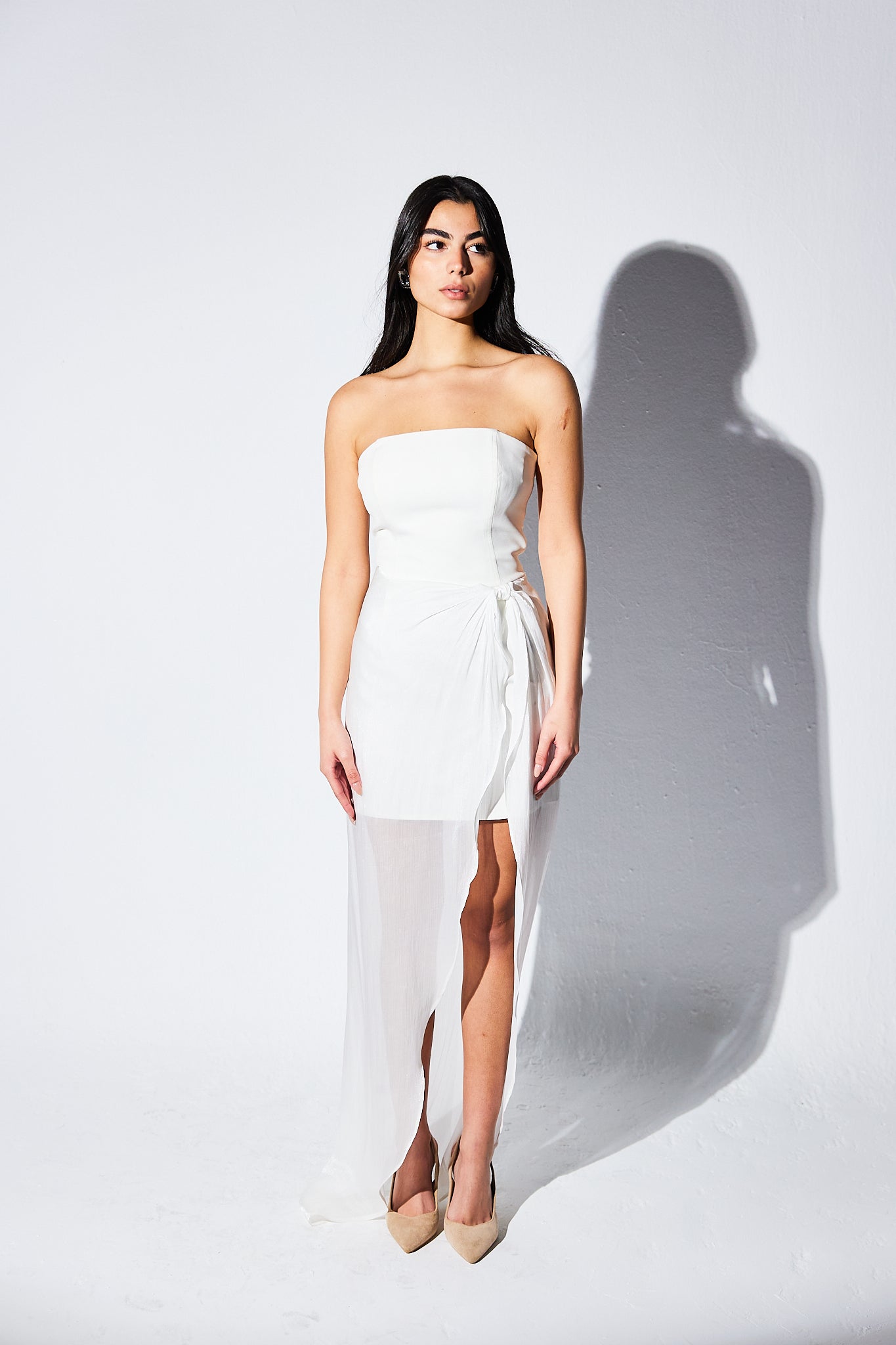 Sleeveless High Low Dress in White