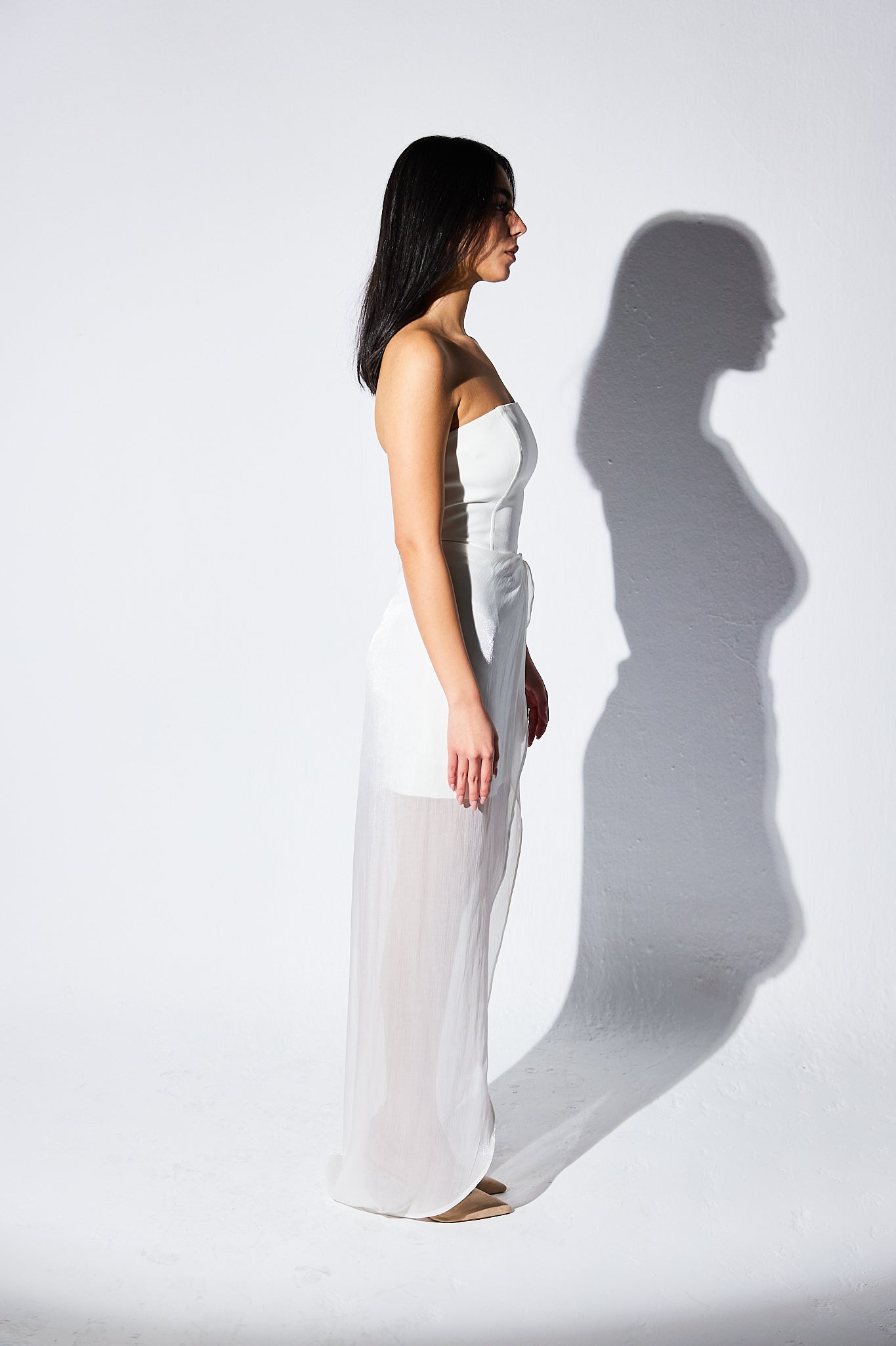 Sleeveless High Low Dress in White