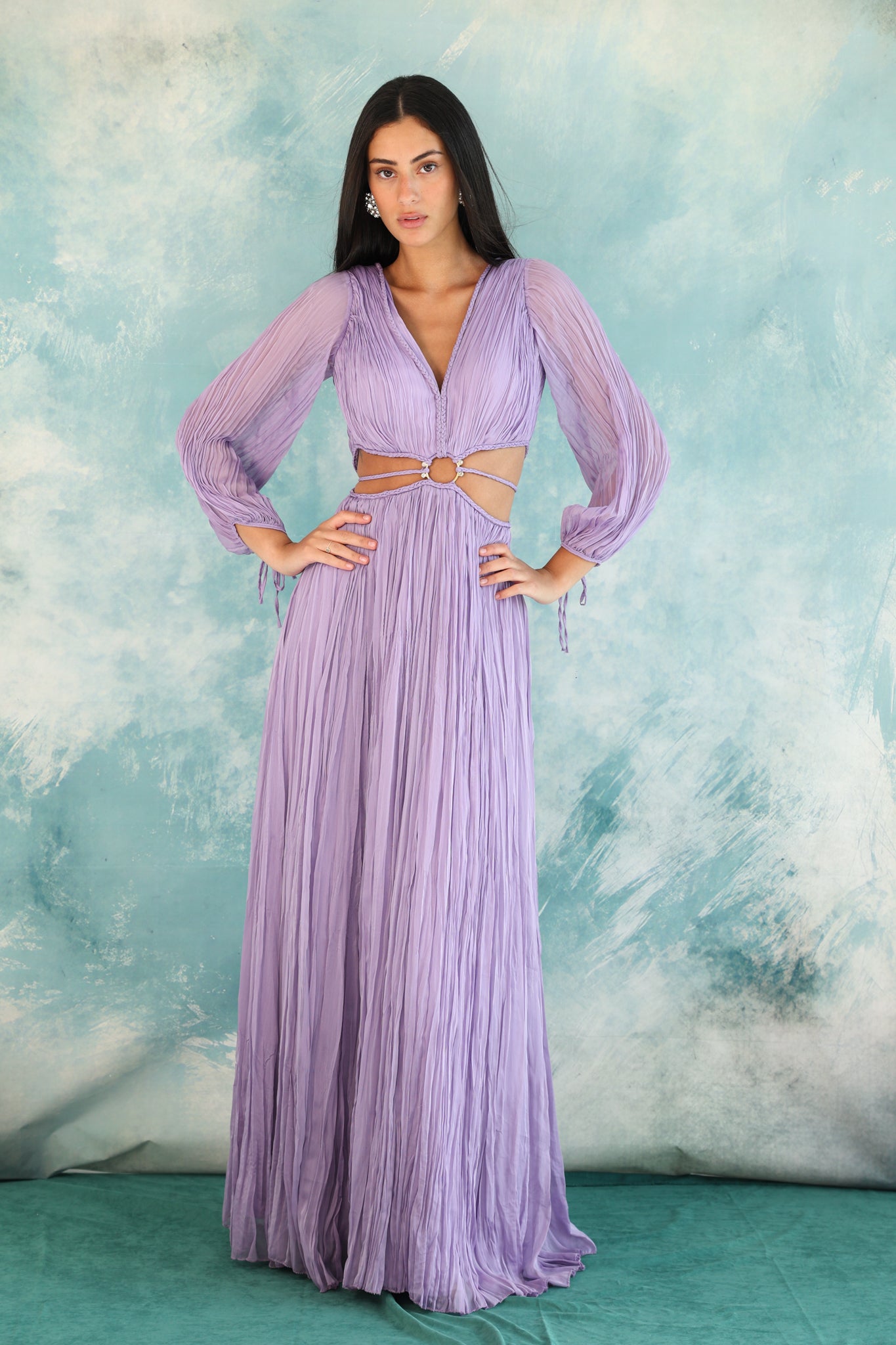 Long sleeve cut out dress in Lilac