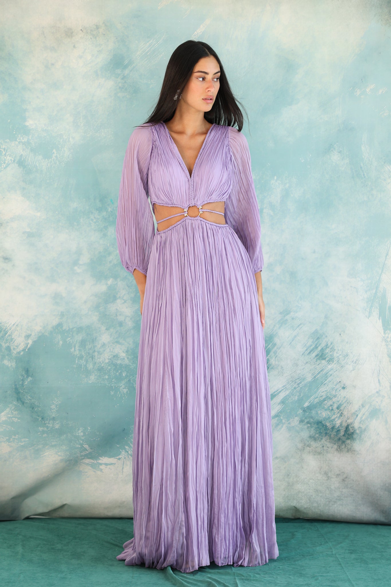 Long sleeve cut out dress in Lilac