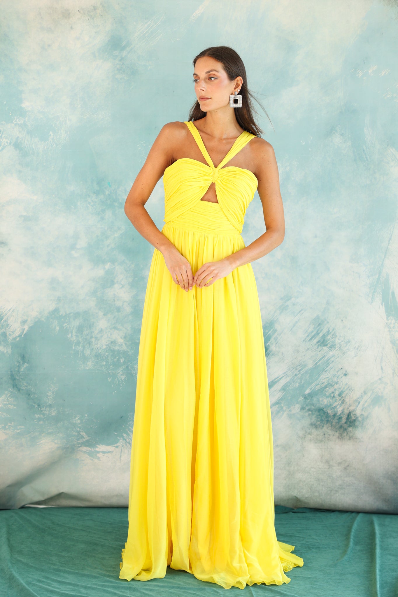 Cut out Chiffon dress in Yellow