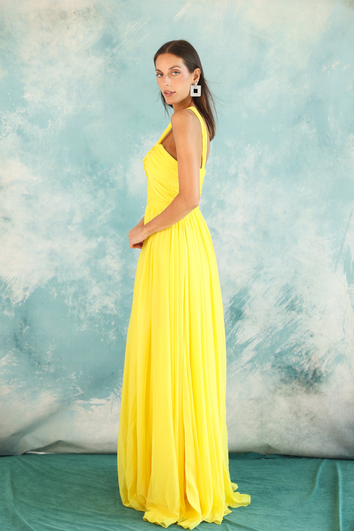 Cut out Chiffon dress in Yellow