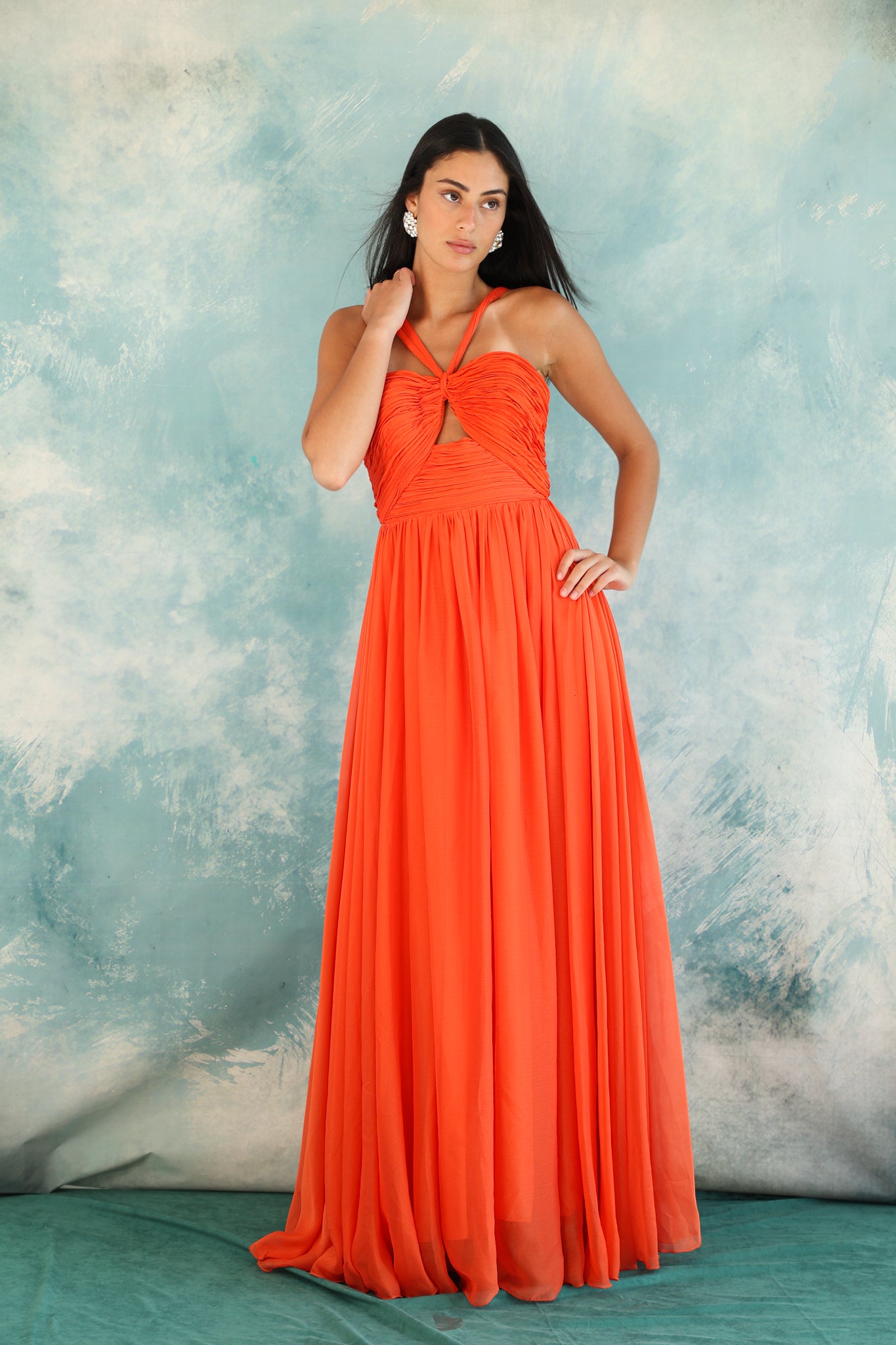 Cut out Chiffon dress in Orange