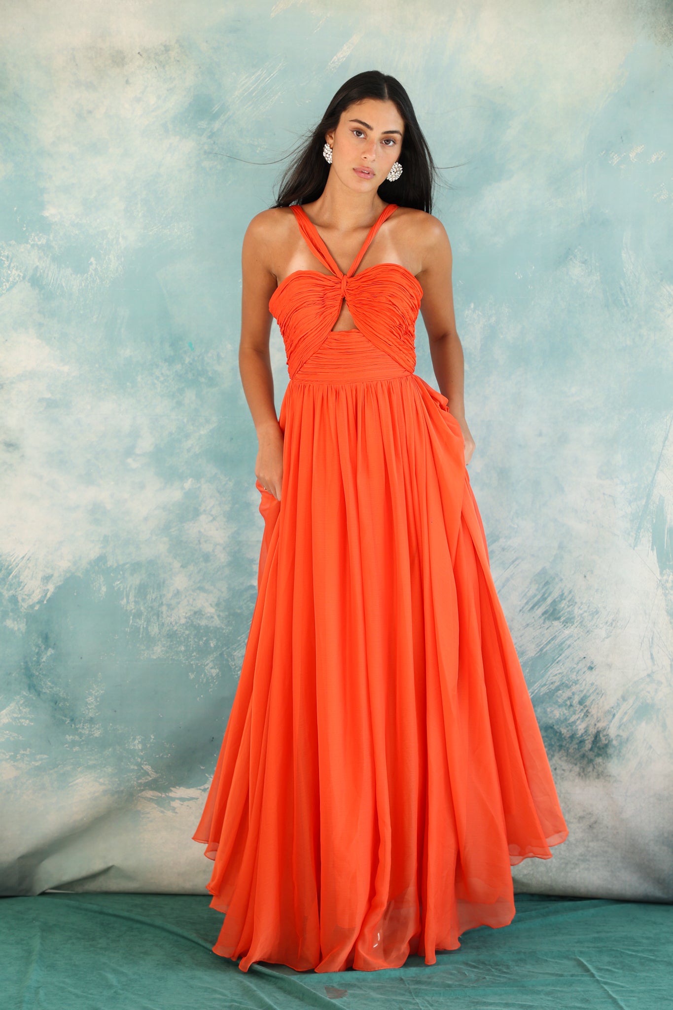 Cut out Chiffon dress in Orange
