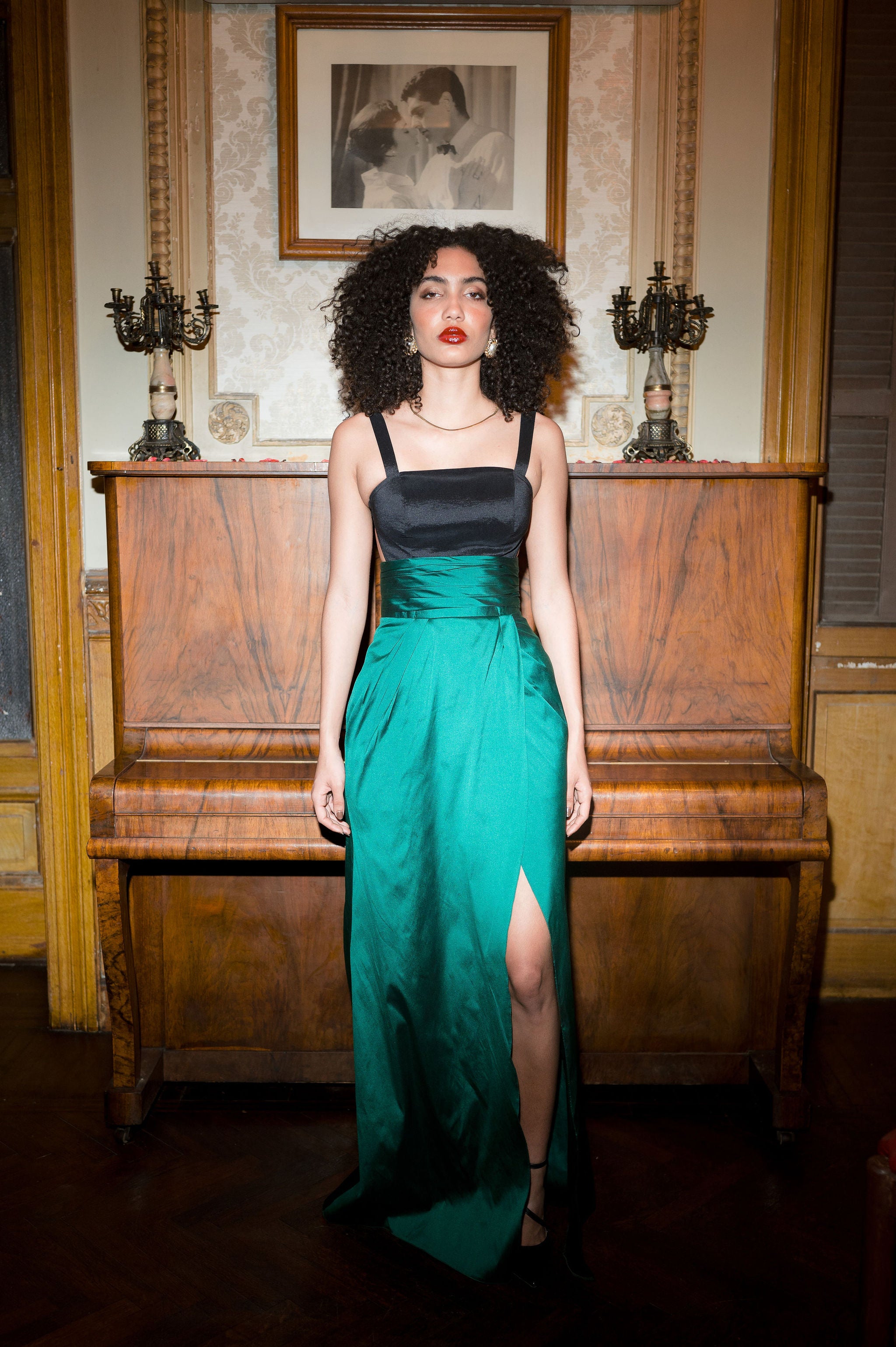 Statement two colored dress in Green