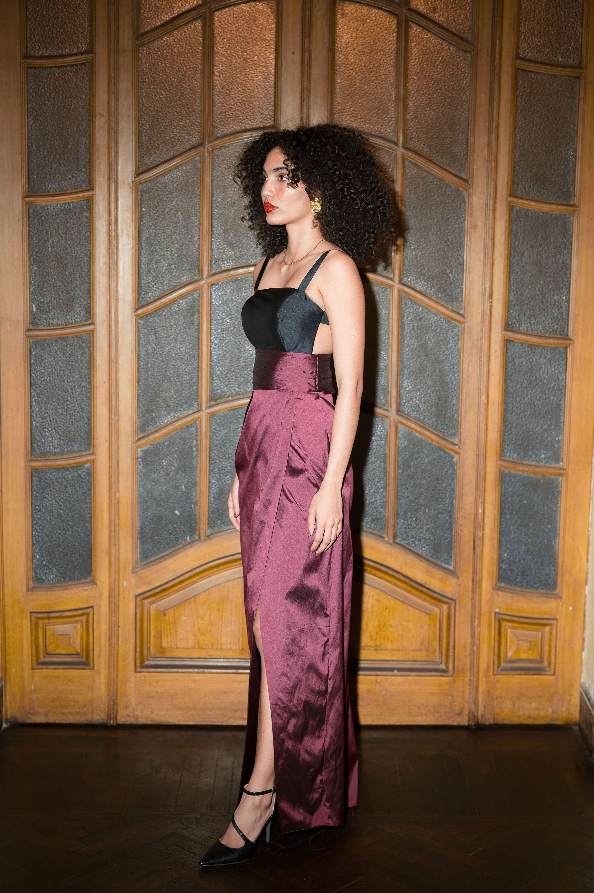 Statement two colored dress in Purple