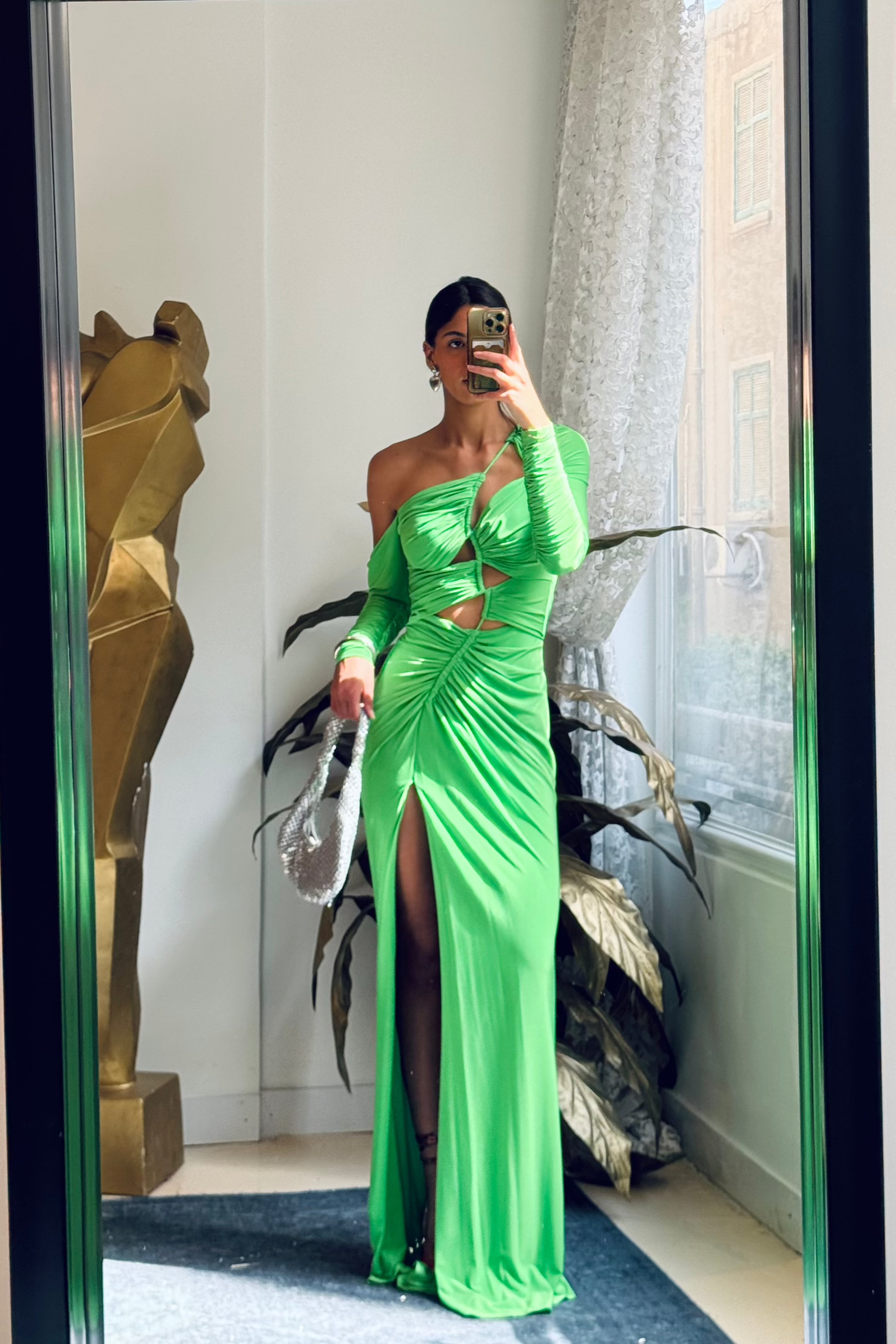 Off Shoulder cutout Dress in Neon Green