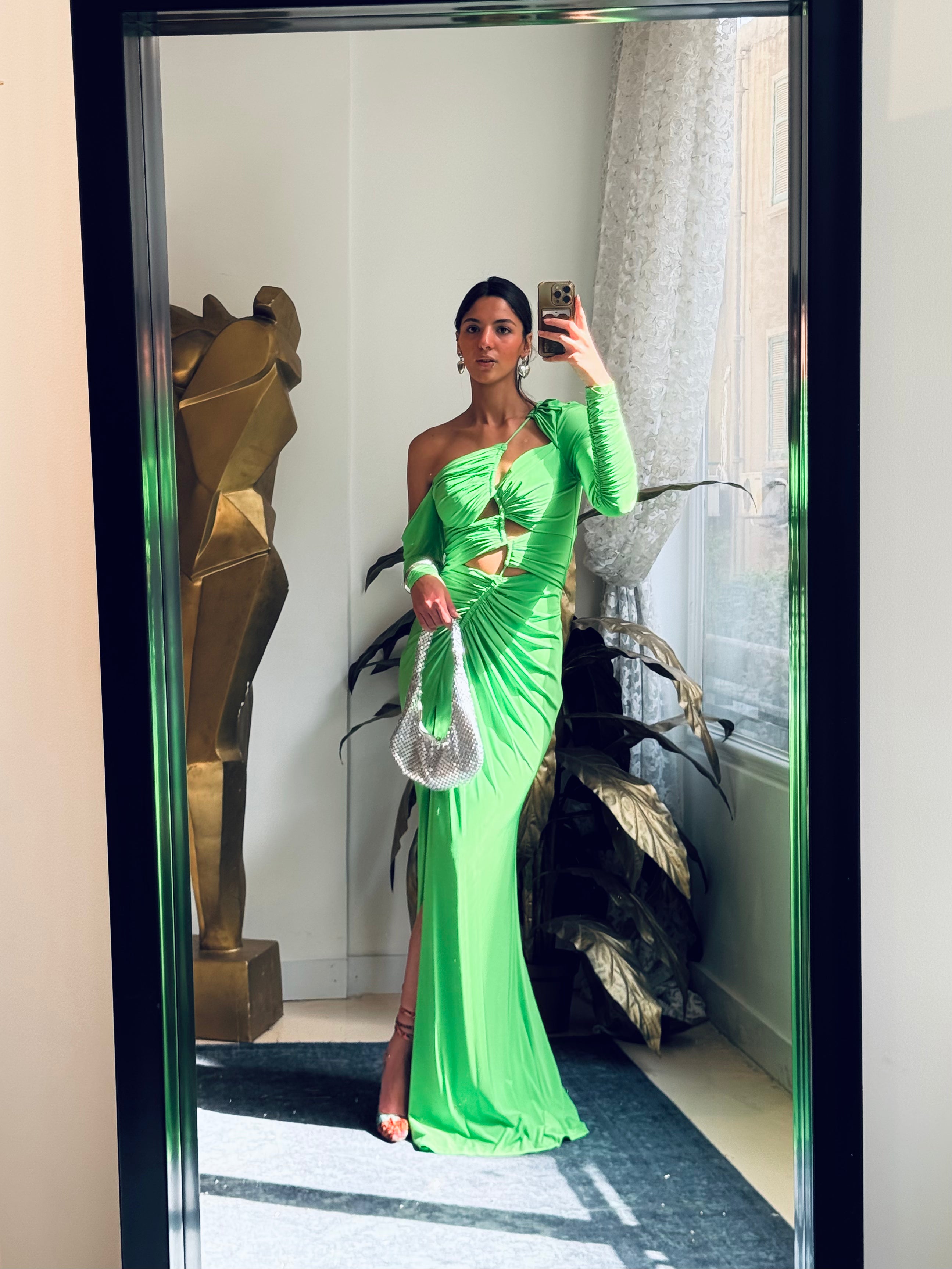 Off Shoulder cutout Dress in Neon Green