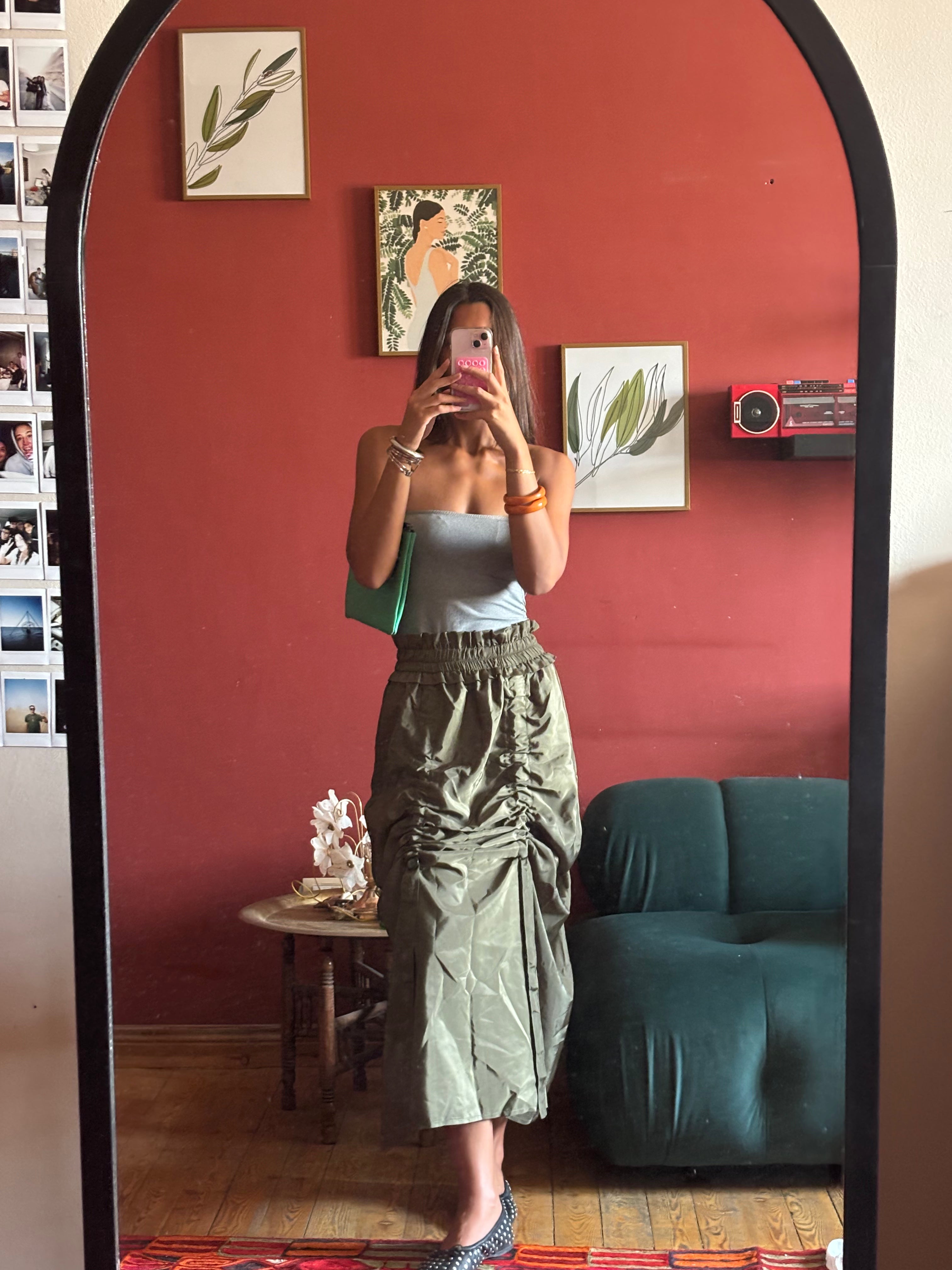 Cinched adjustable skirt in Dark Green