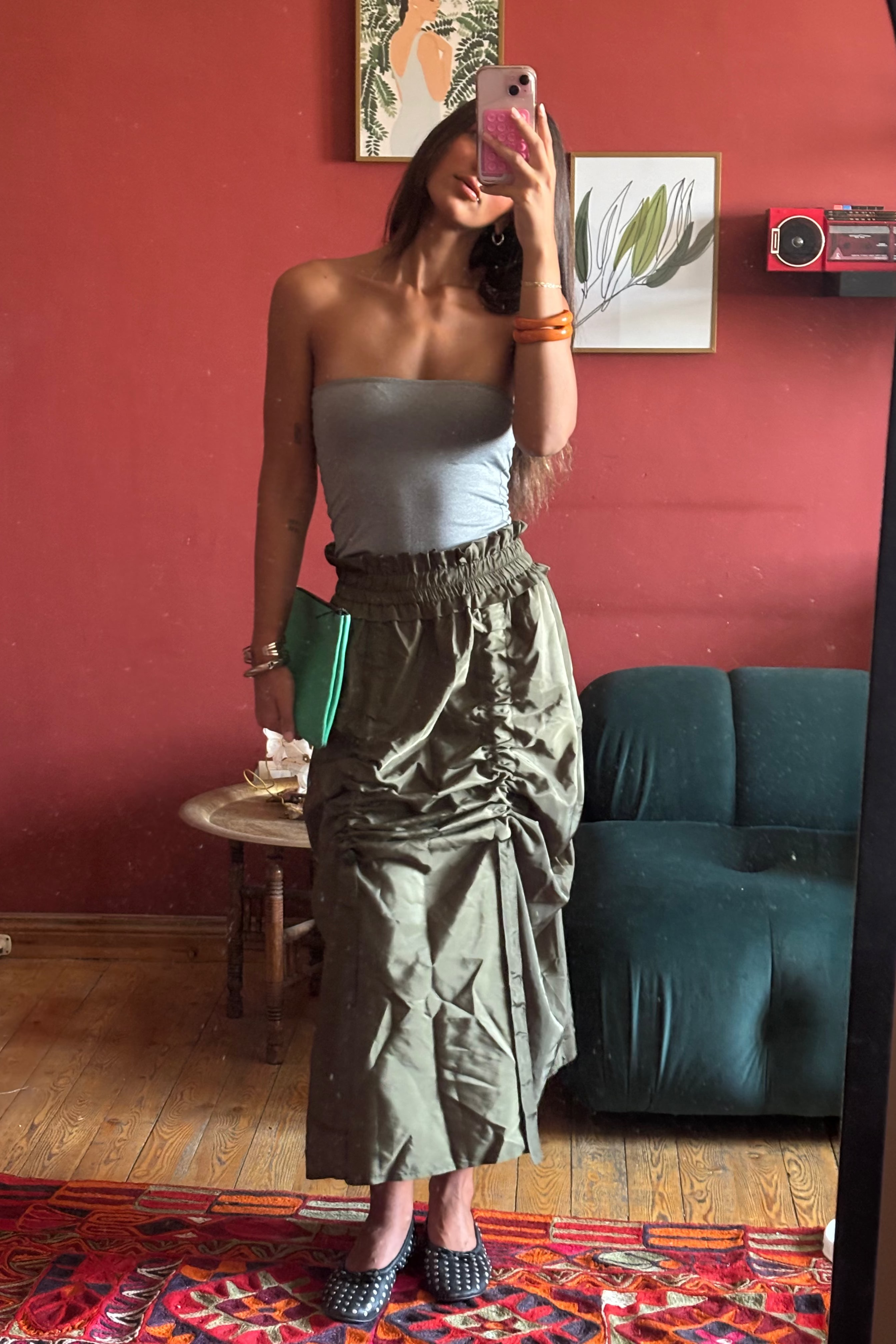 Cinched adjustable skirt in Dark Green