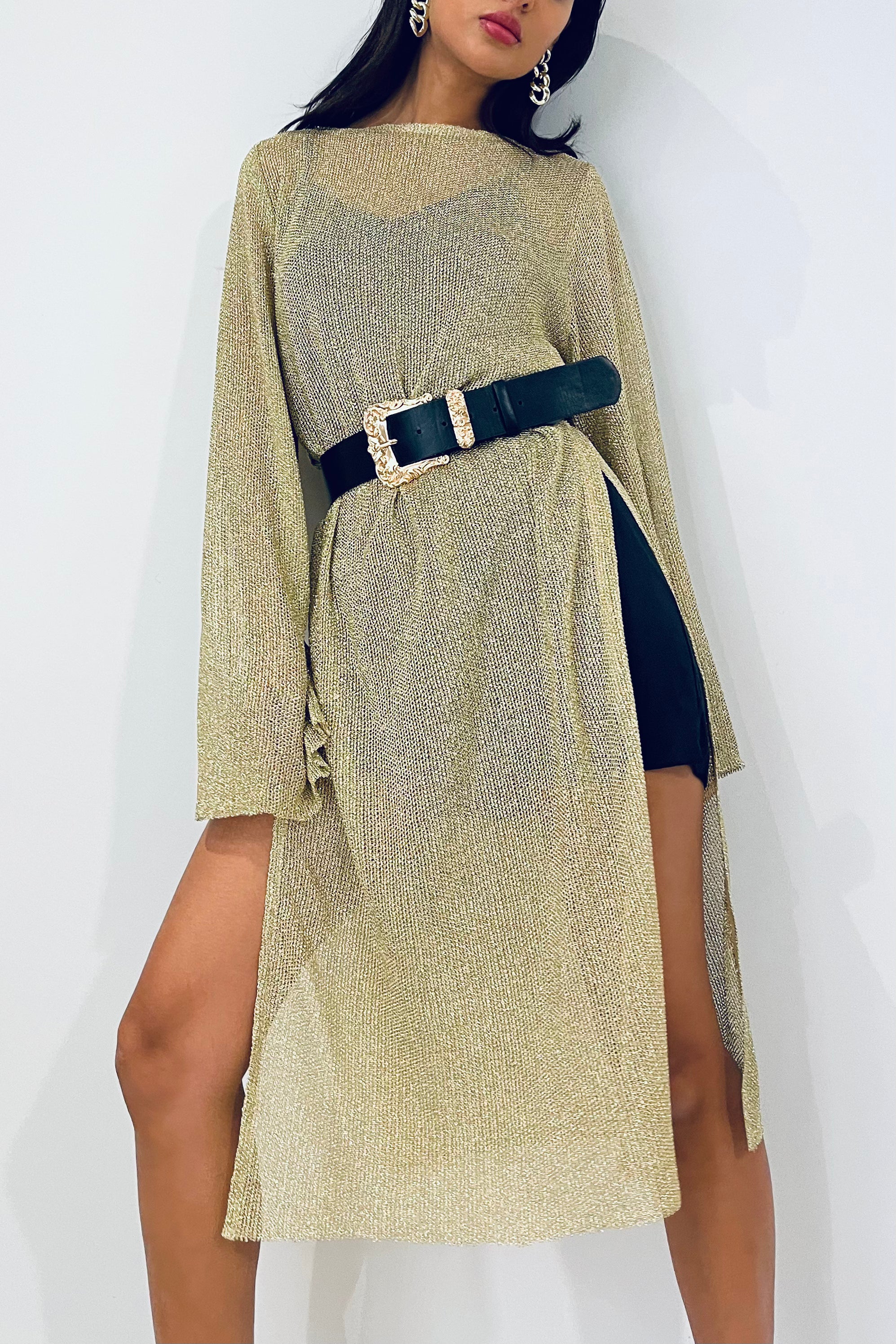 The Mesh Cover Dress in Gold