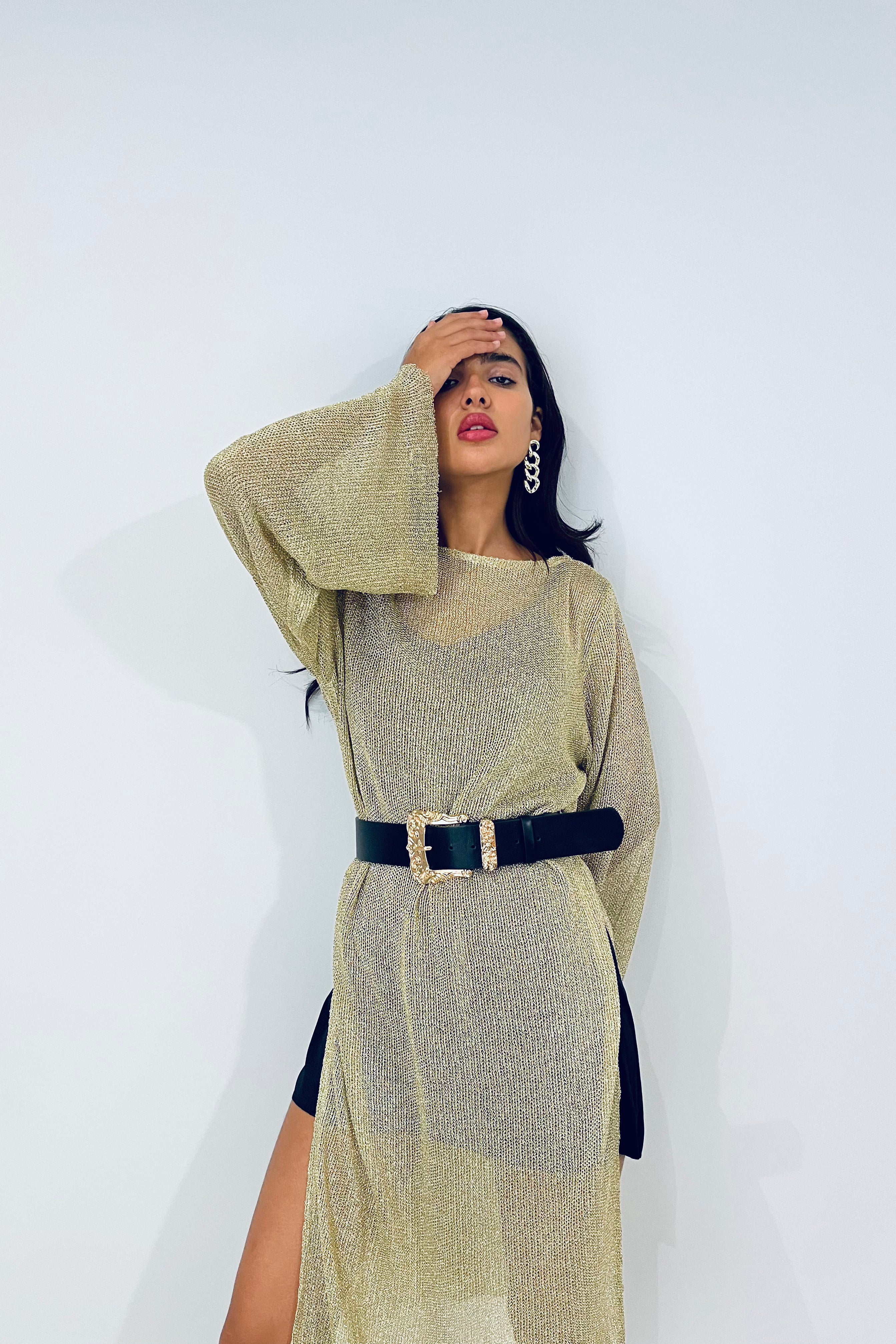 The Mesh Cover Dress in Gold