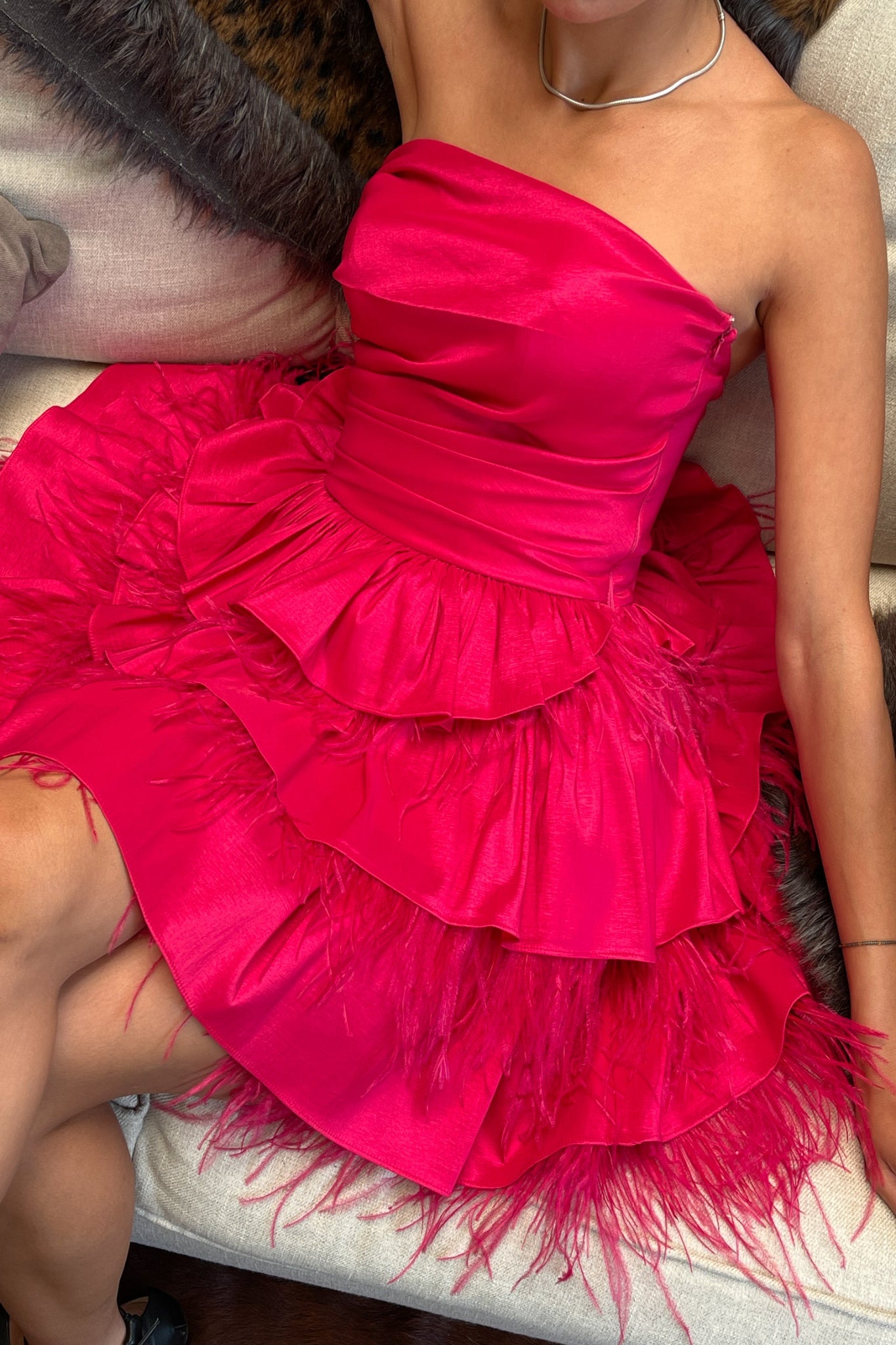 Mini ruffled dress in fuchsia