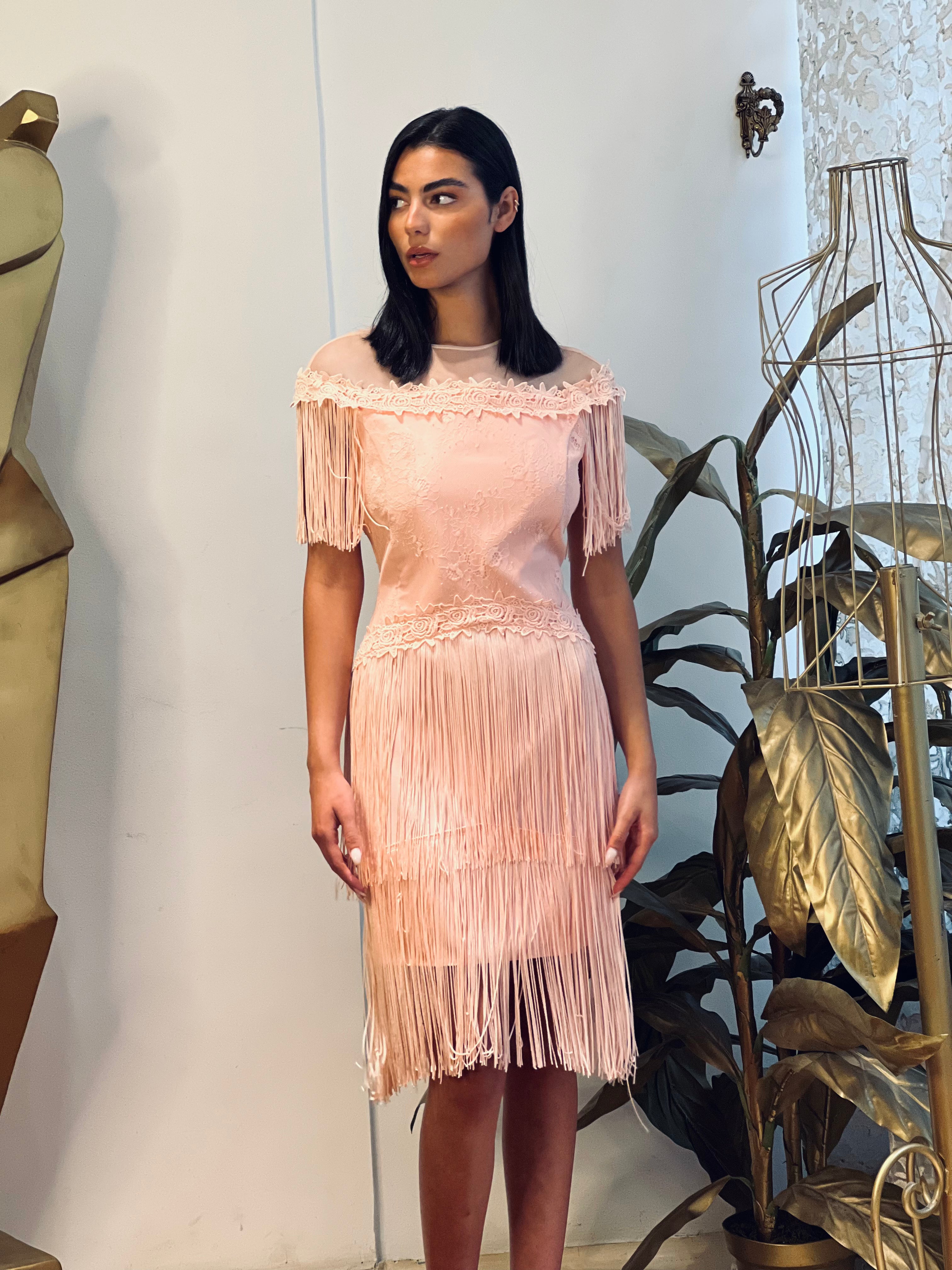 lace dress with ruffles in Powder Pink