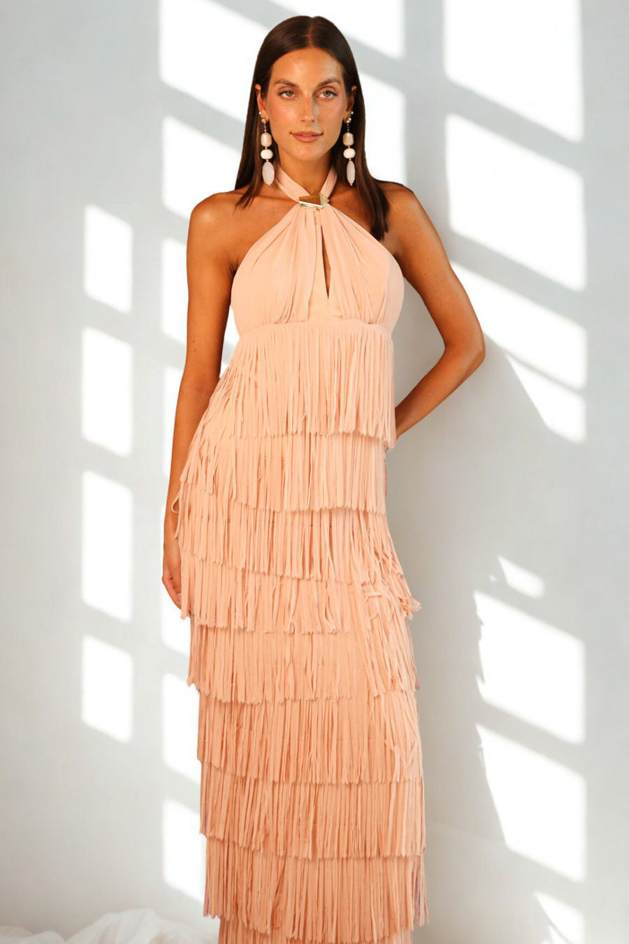 Halter-neck Chiffon Dress in Salmon