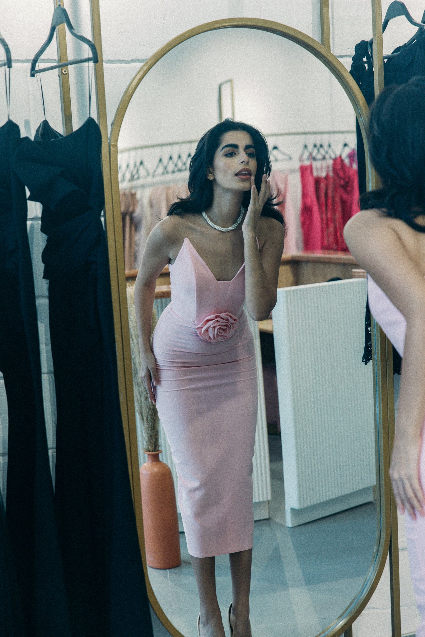 Flower Midi Dress in Pink