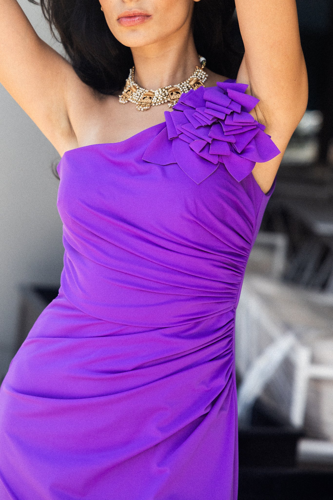 One shoulder long dress in Purple