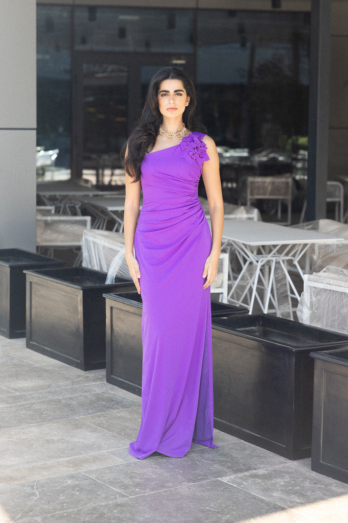 One shoulder long dress in Purple