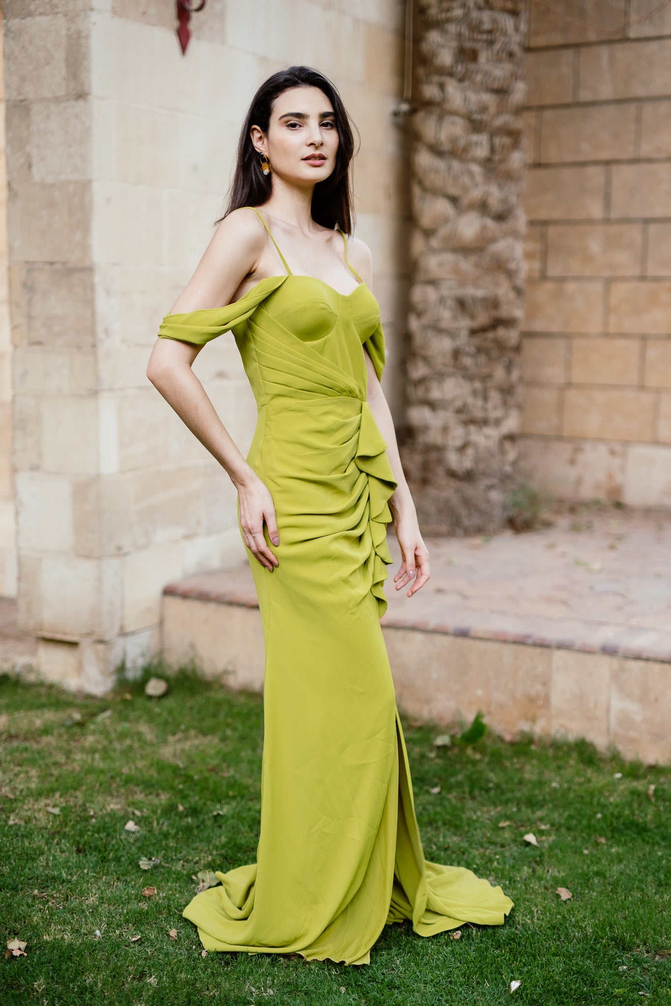 Sleeveless dress with slit in Lime Green
