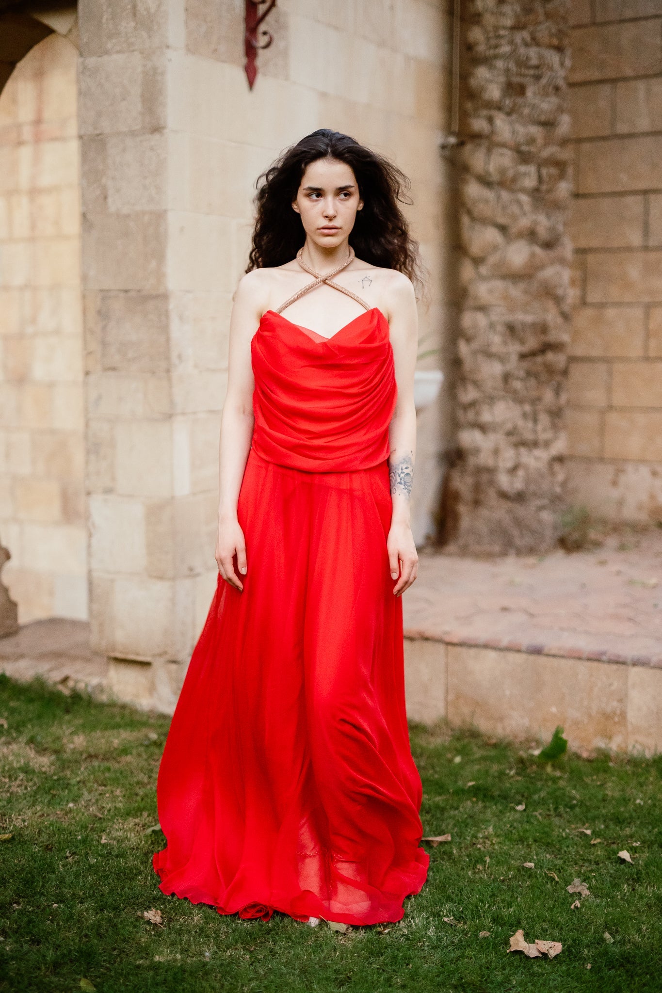 Tulle long dress in Red
