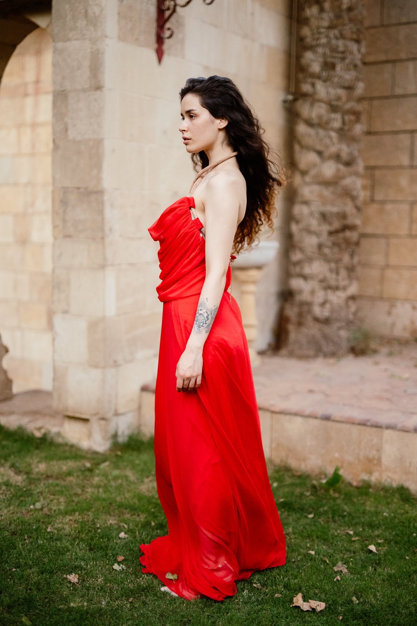 Tulle long dress in Red