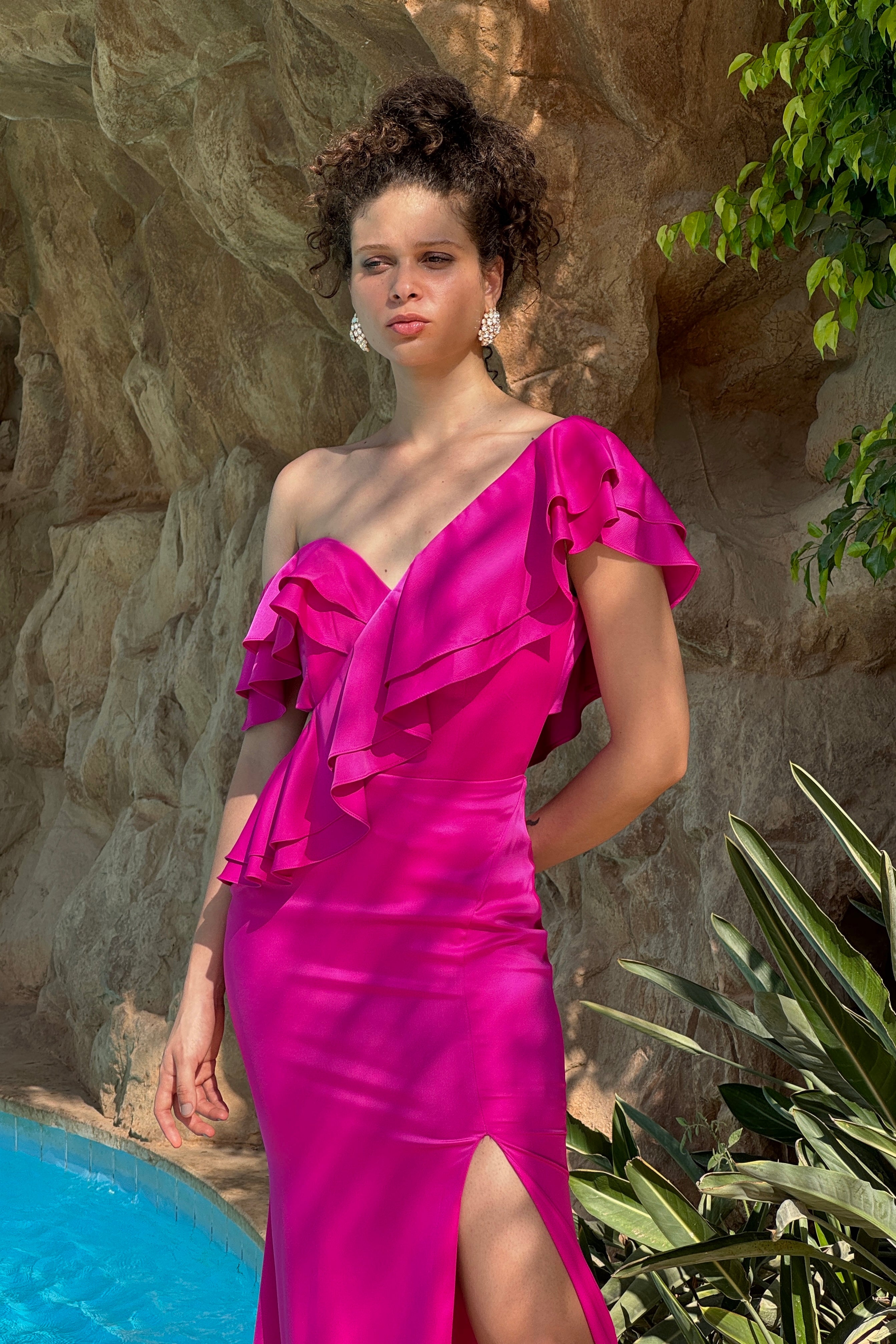 Runway Look 53 in Fuchsia
