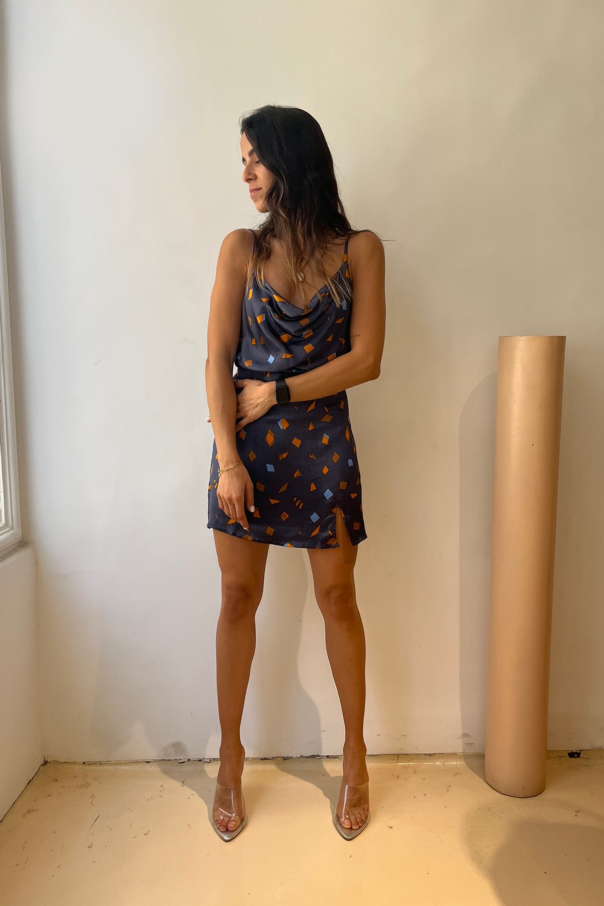 Short Satin Dress in Navy Blue