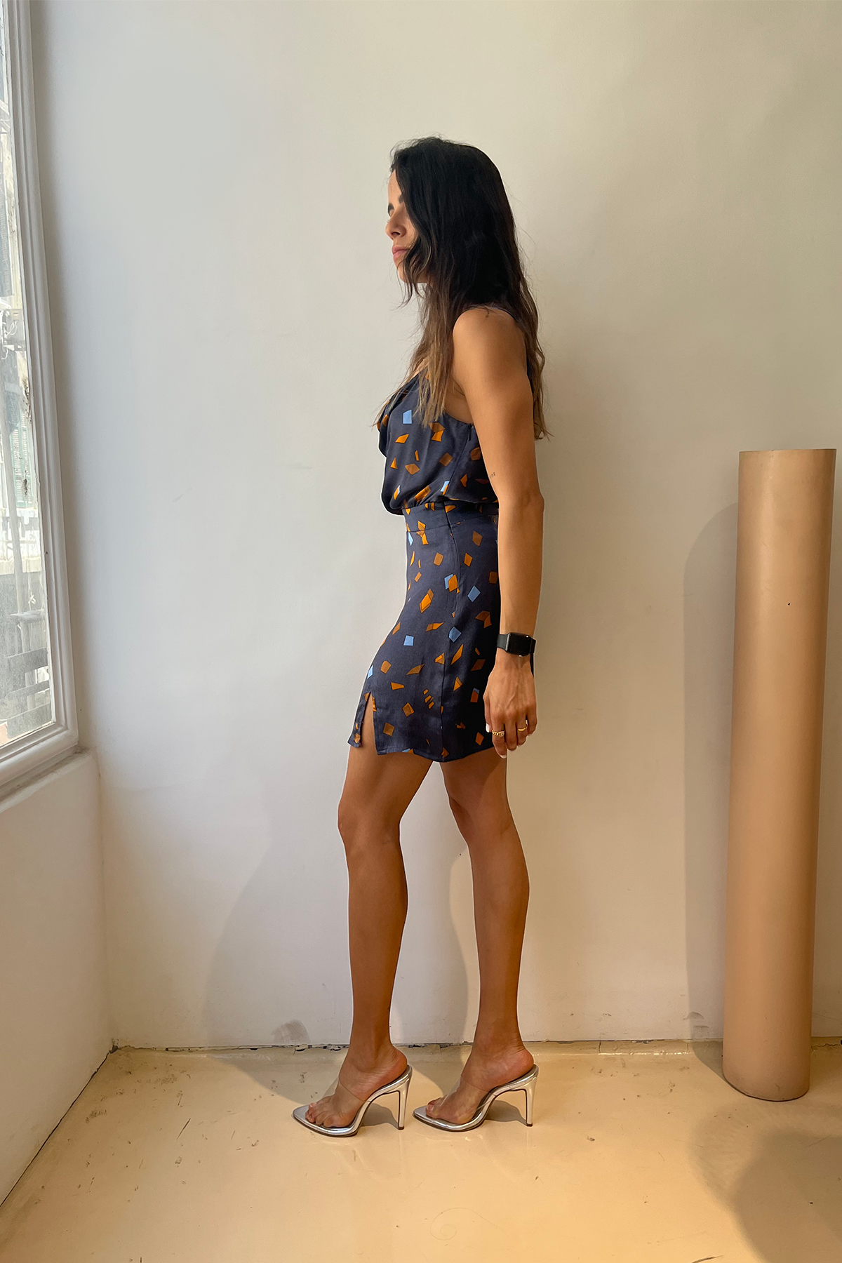 Short Satin Dress in Navy Blue