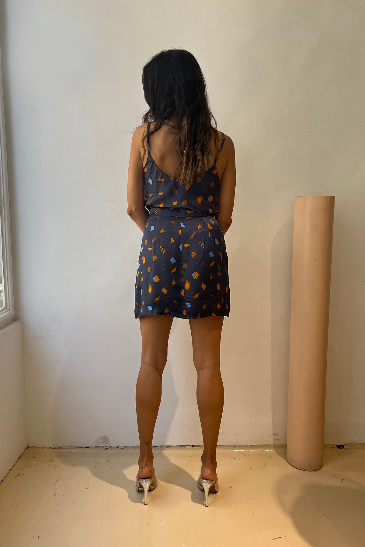 Short Satin Dress in Navy Blue