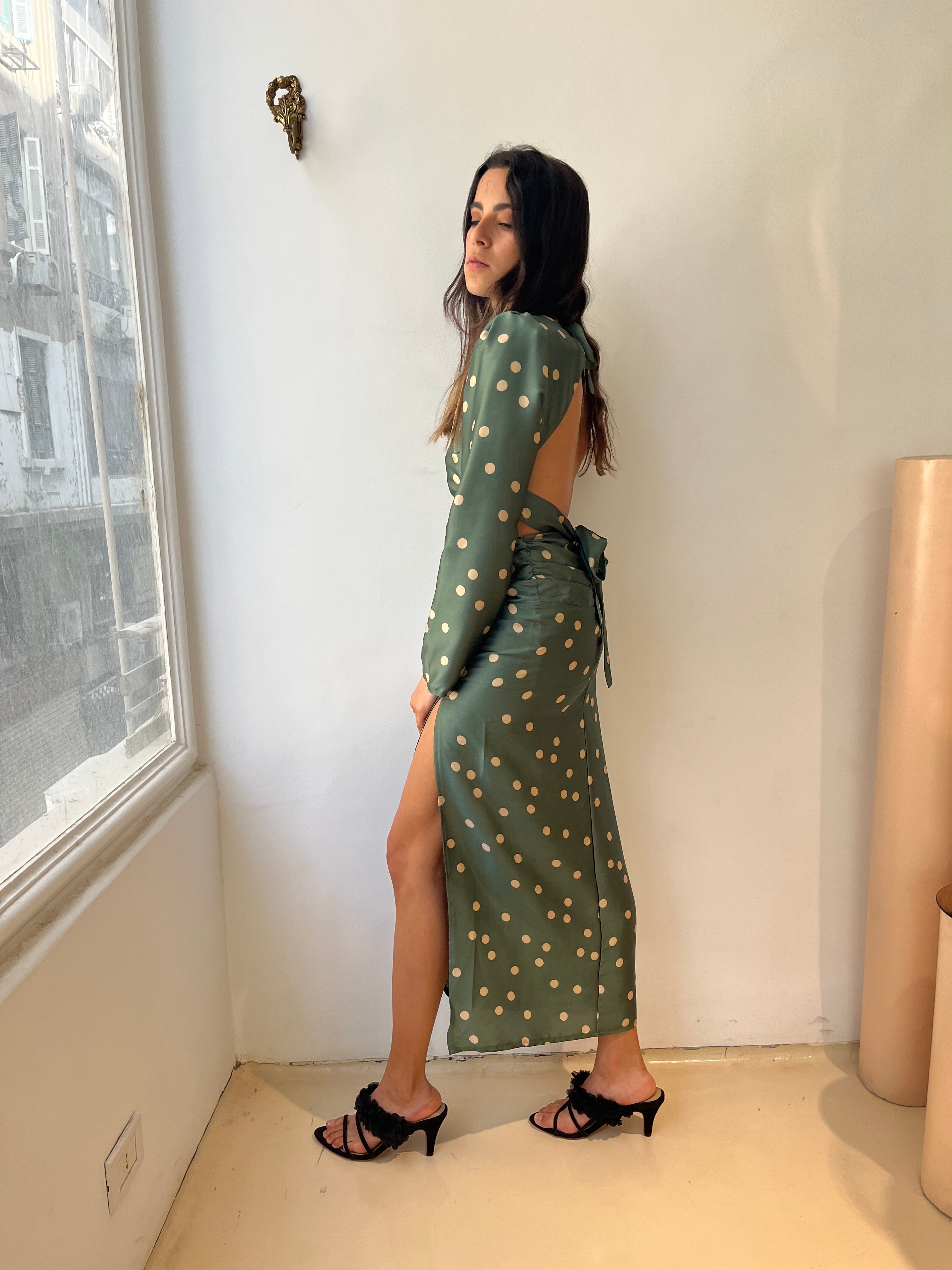 Dotted satin skirt