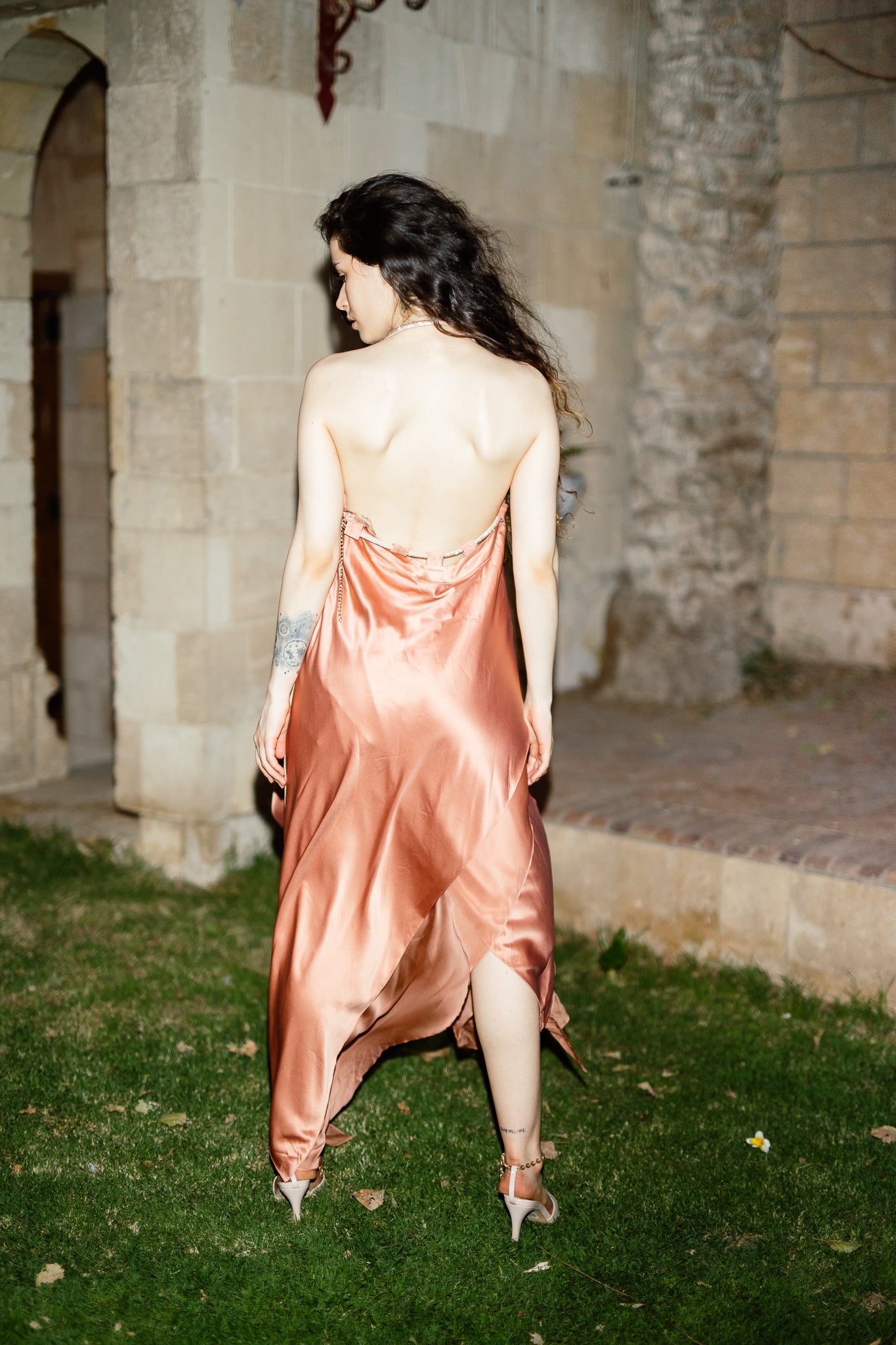 Midi Satin dress in Brick