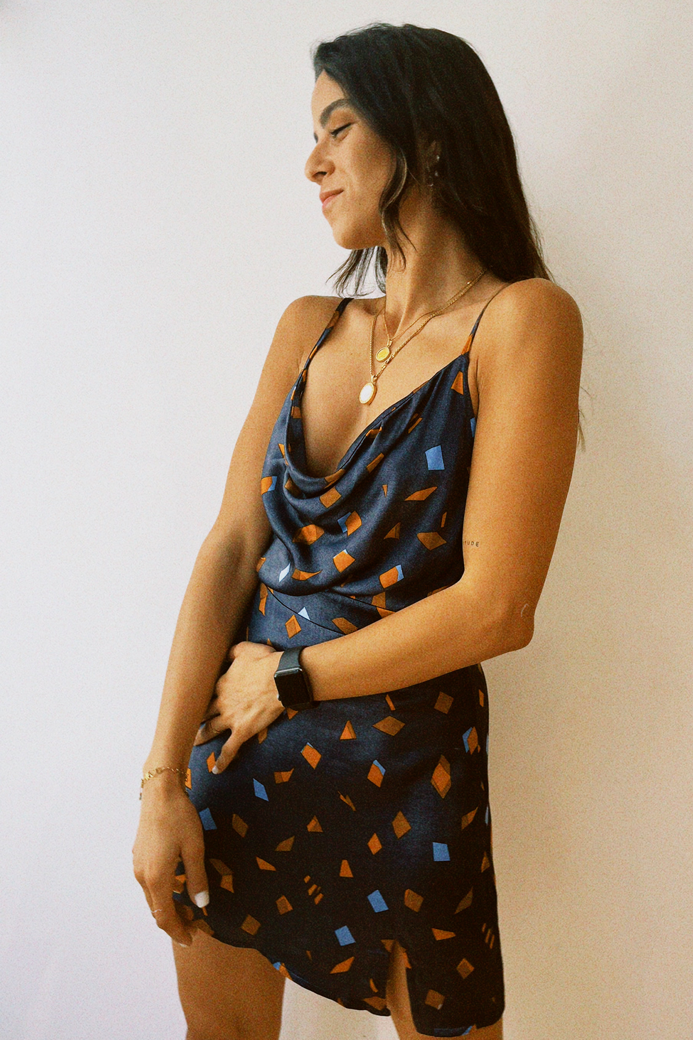 Short Satin Dress in Navy Blue