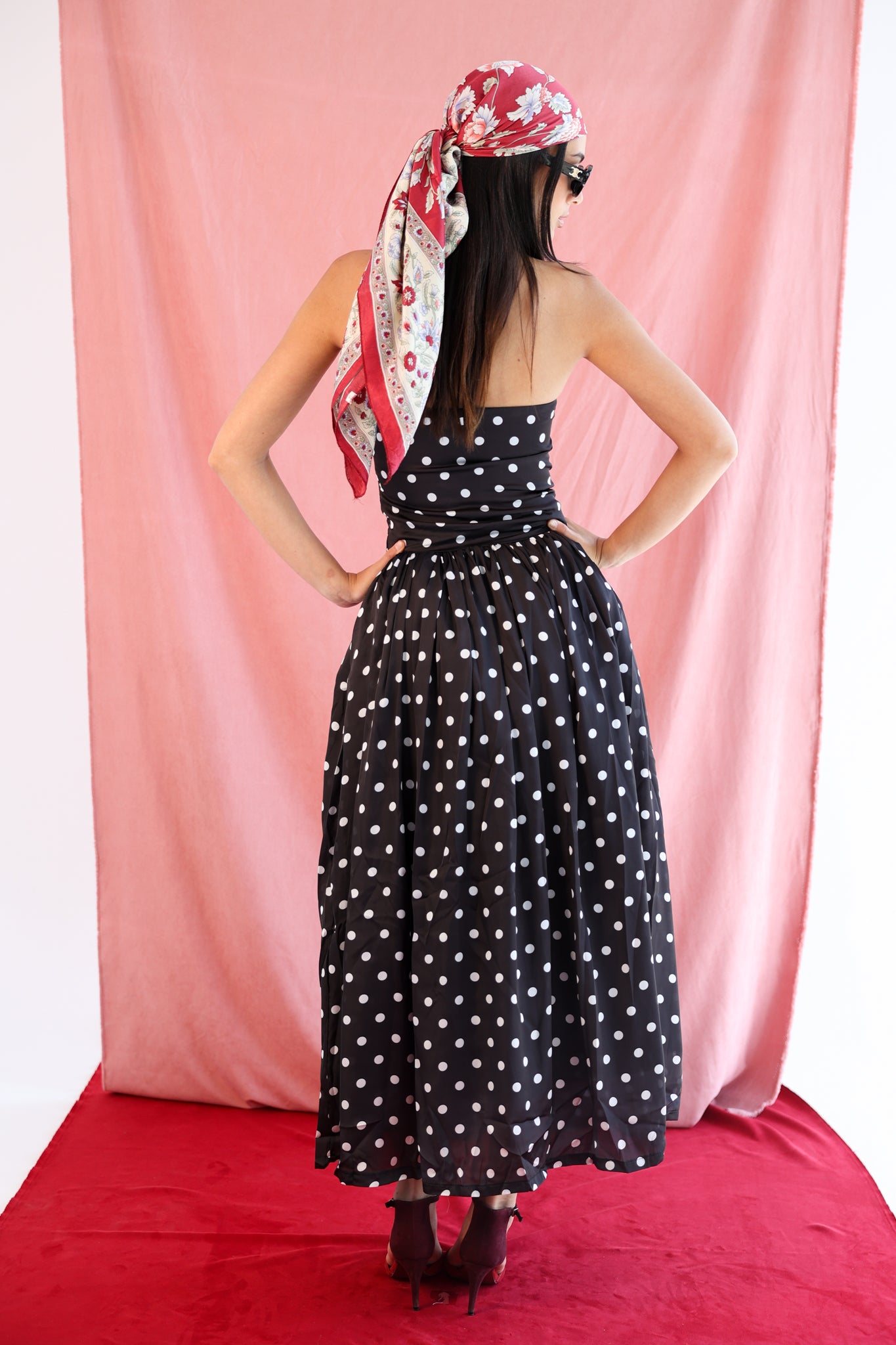 Polka Dot Strapless Dress in Black & White