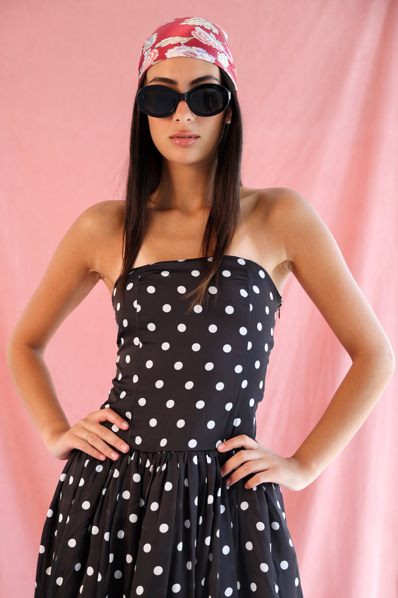 Polka Dot Strapless Dress in Black & White
