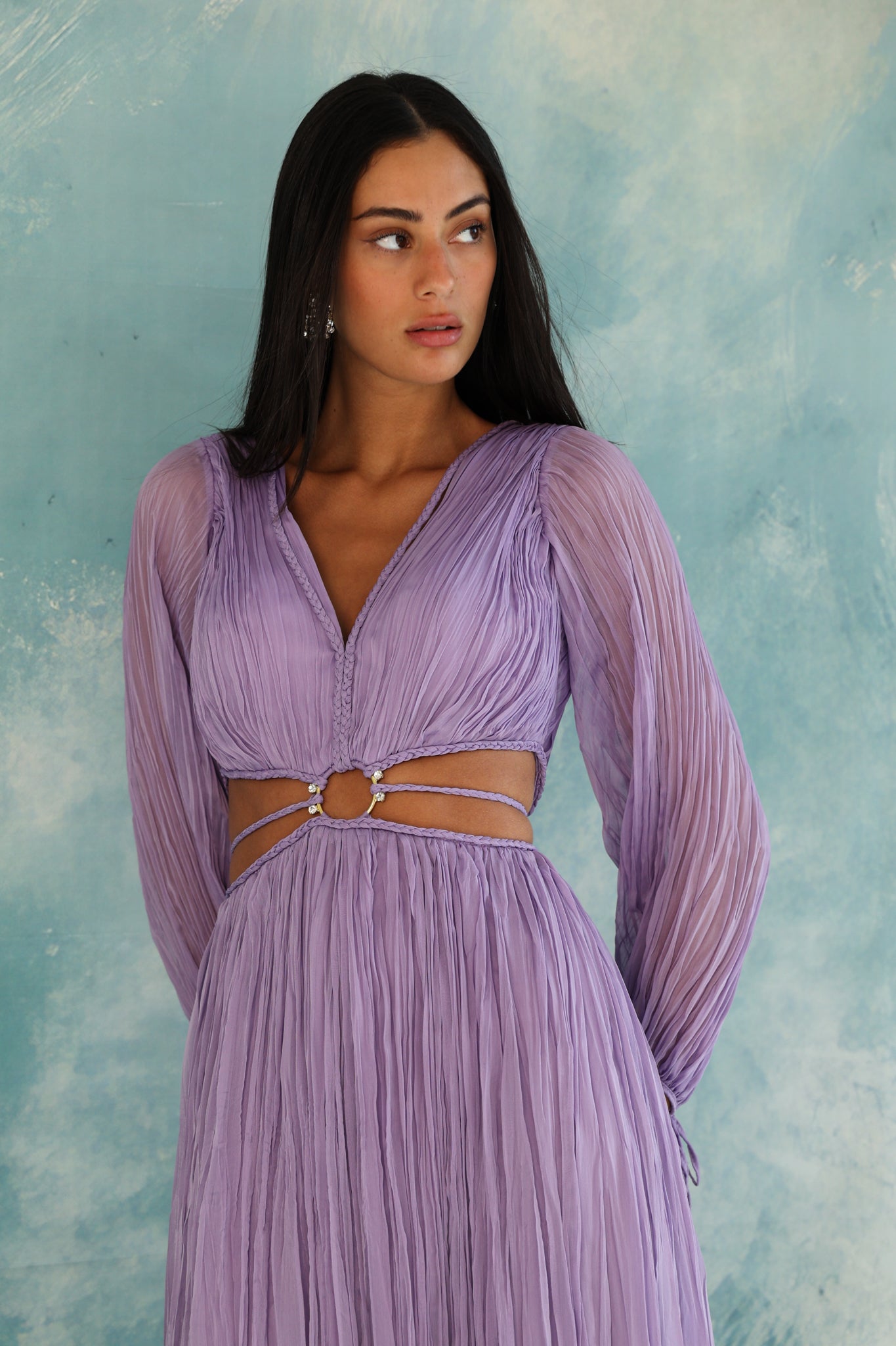 Long sleeve cut out dress in Lilac