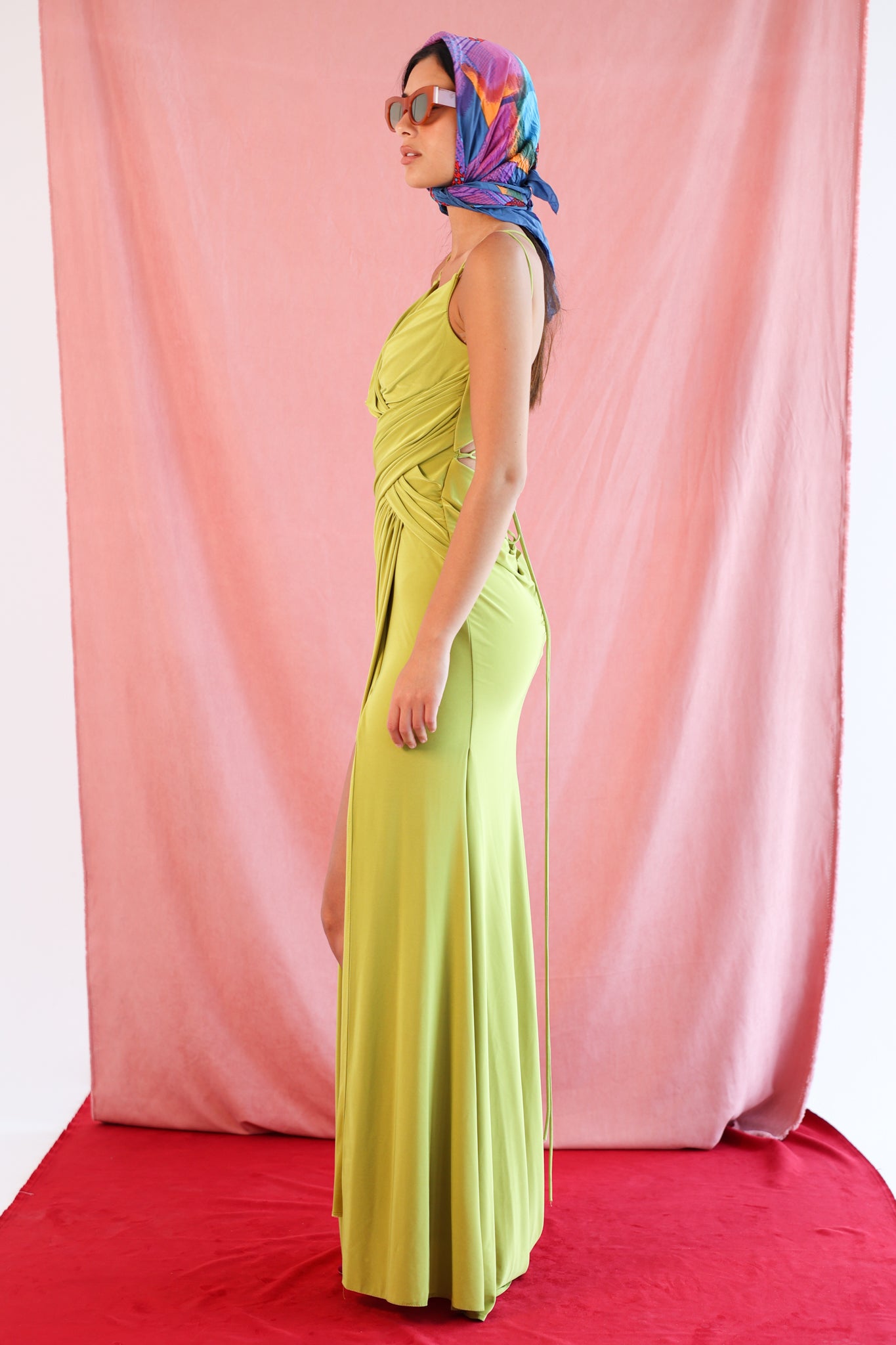 Draped dress in lime green