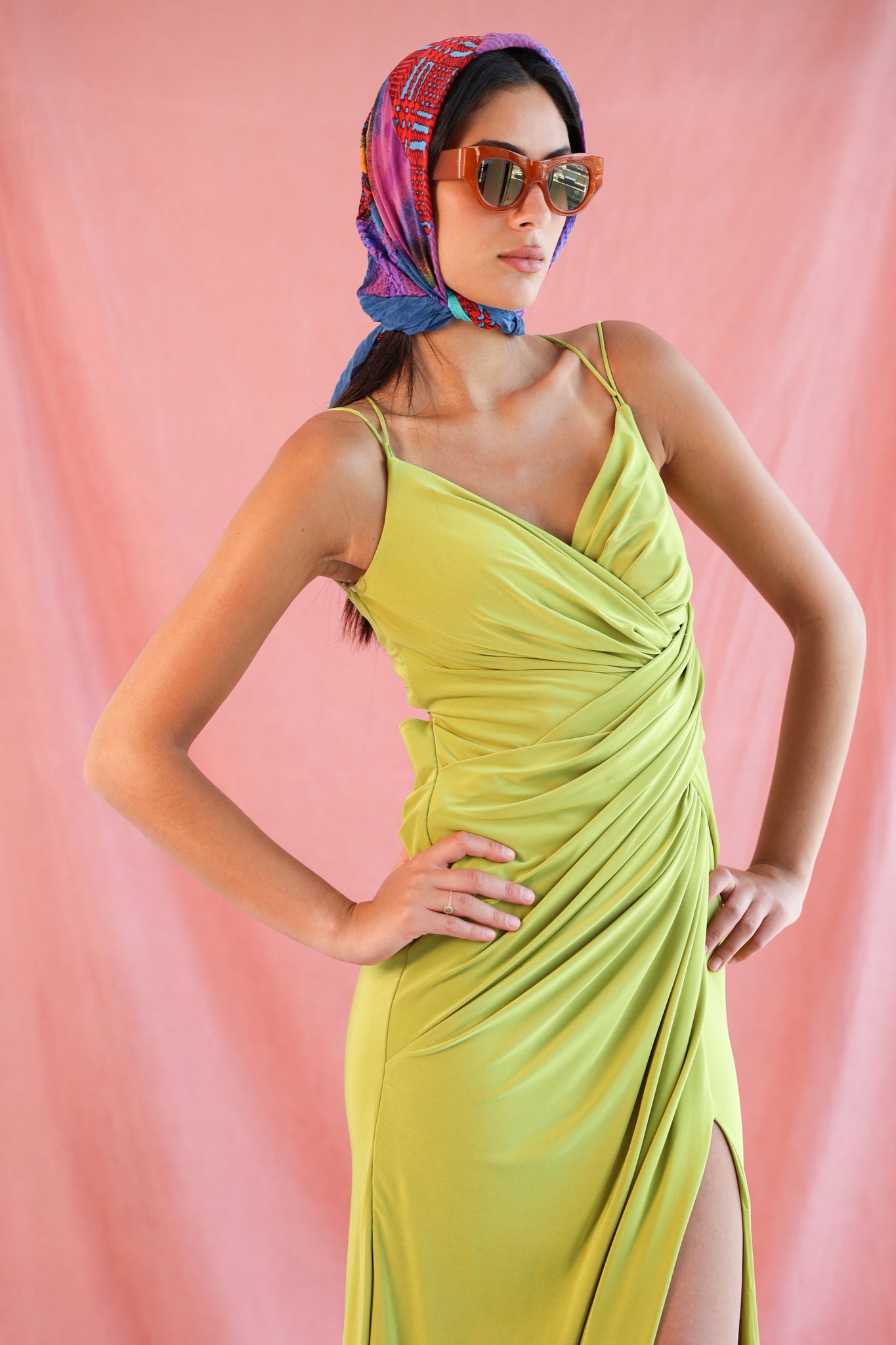 Draped dress in lime green