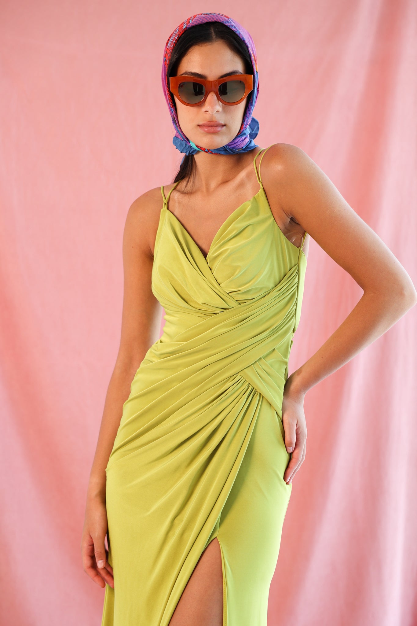 Draped dress in lime green