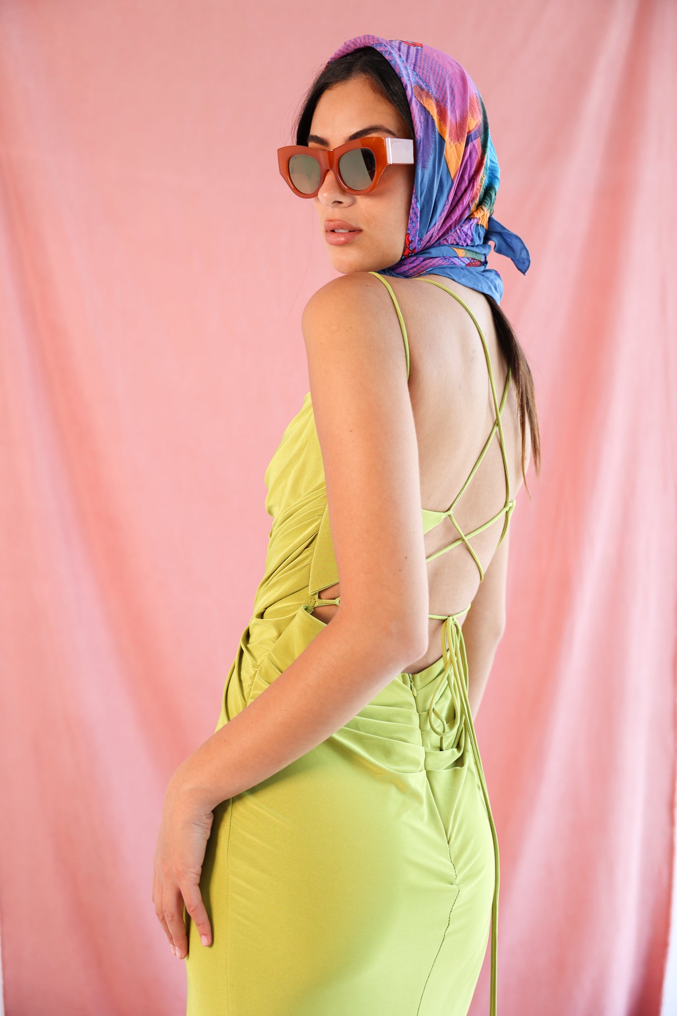 Draped dress in lime green