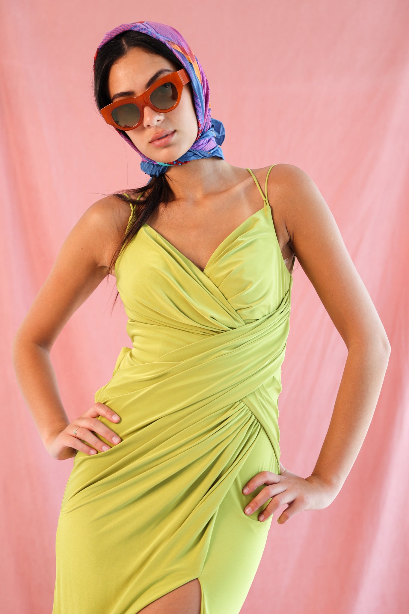 Draped dress in lime green