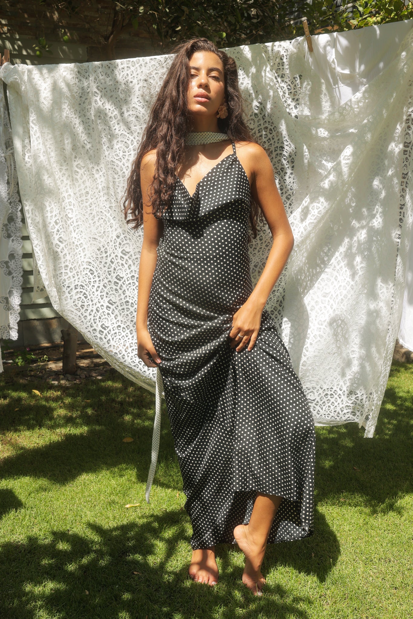 The Backless Satin in Polka Dots