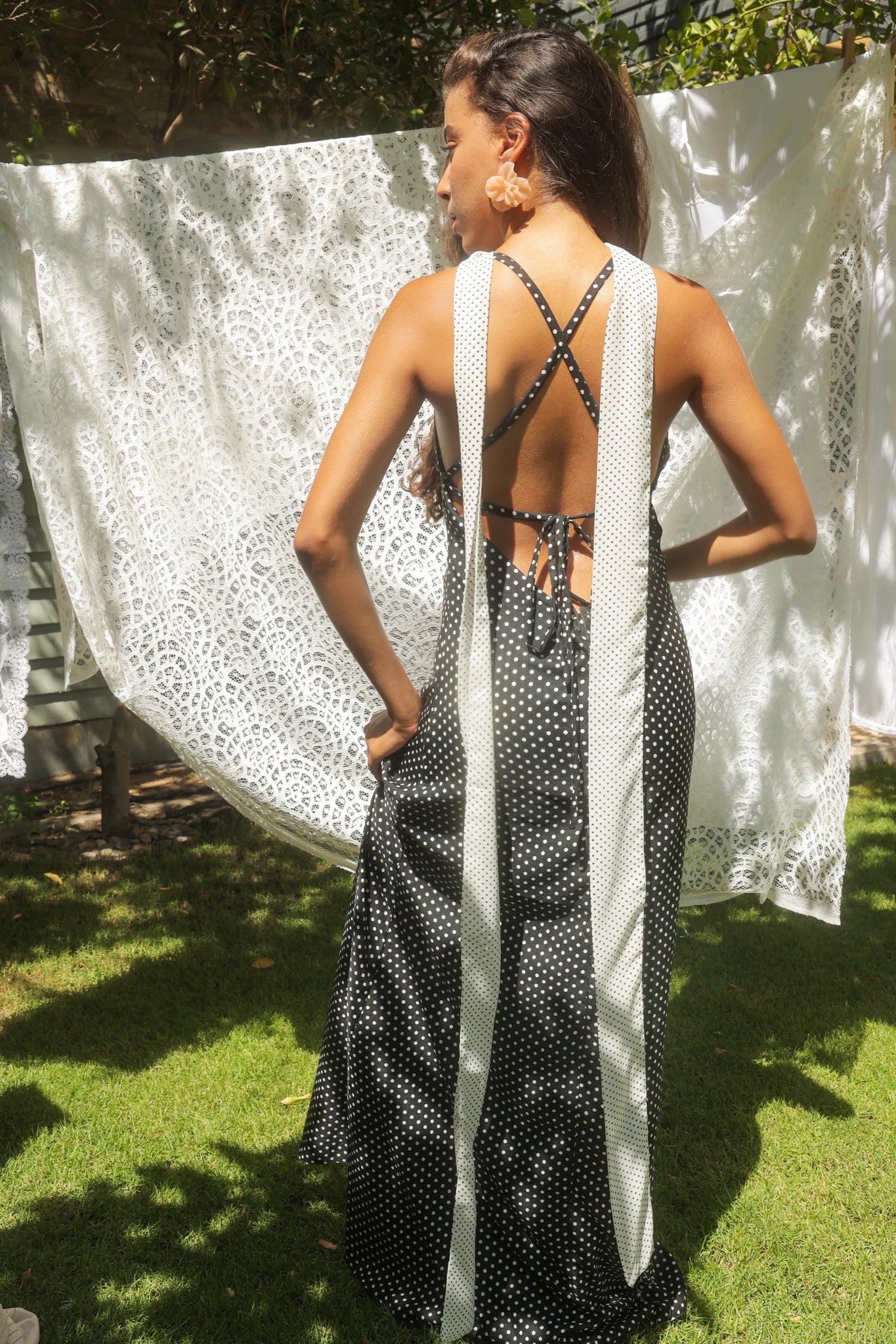 The Backless Satin in Polka Dots