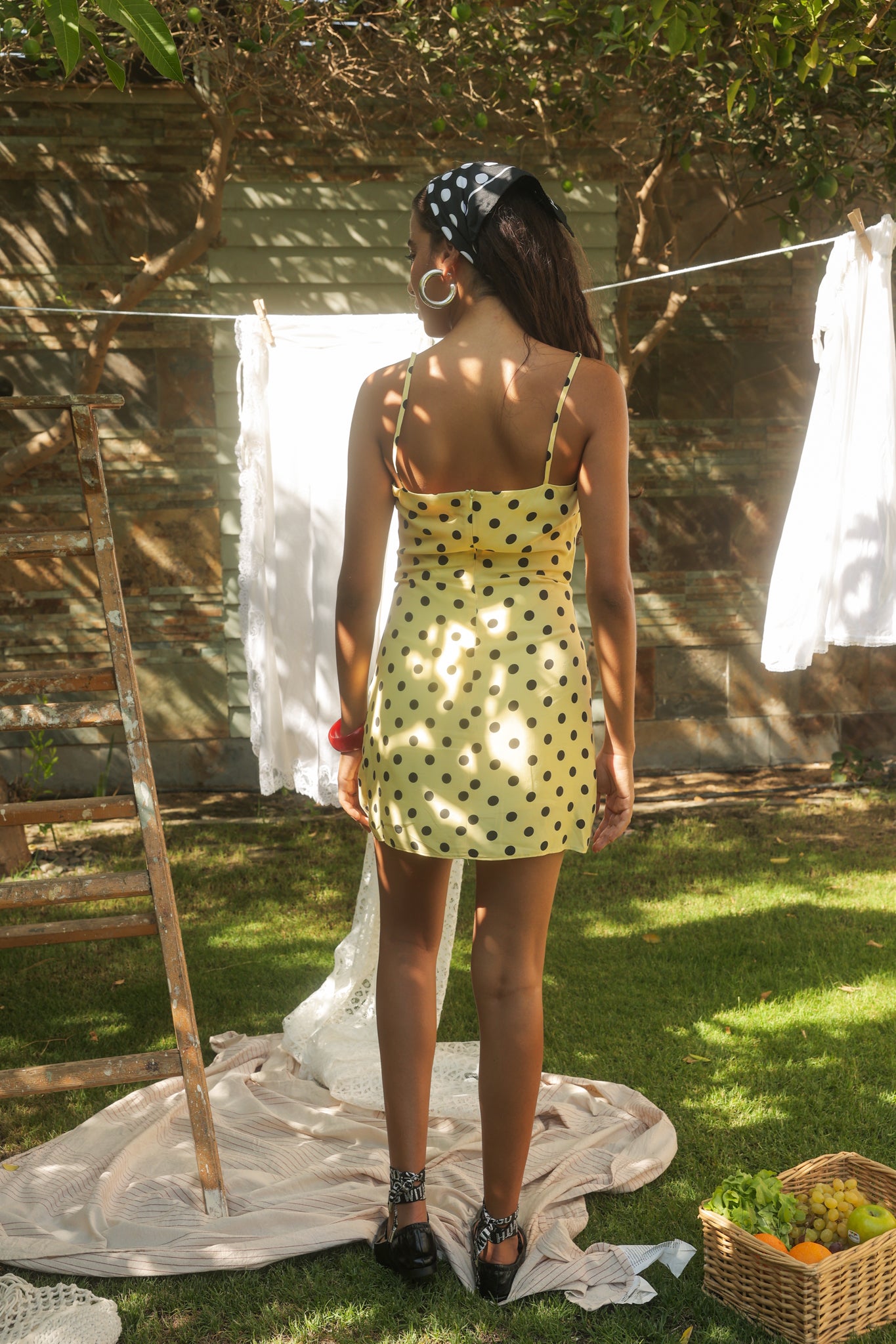 Polka Dot Mini Dress in Yellow & Black – Weaving Grace Polka Dot Mini Dress in Yellow & Black – Weaving Grace